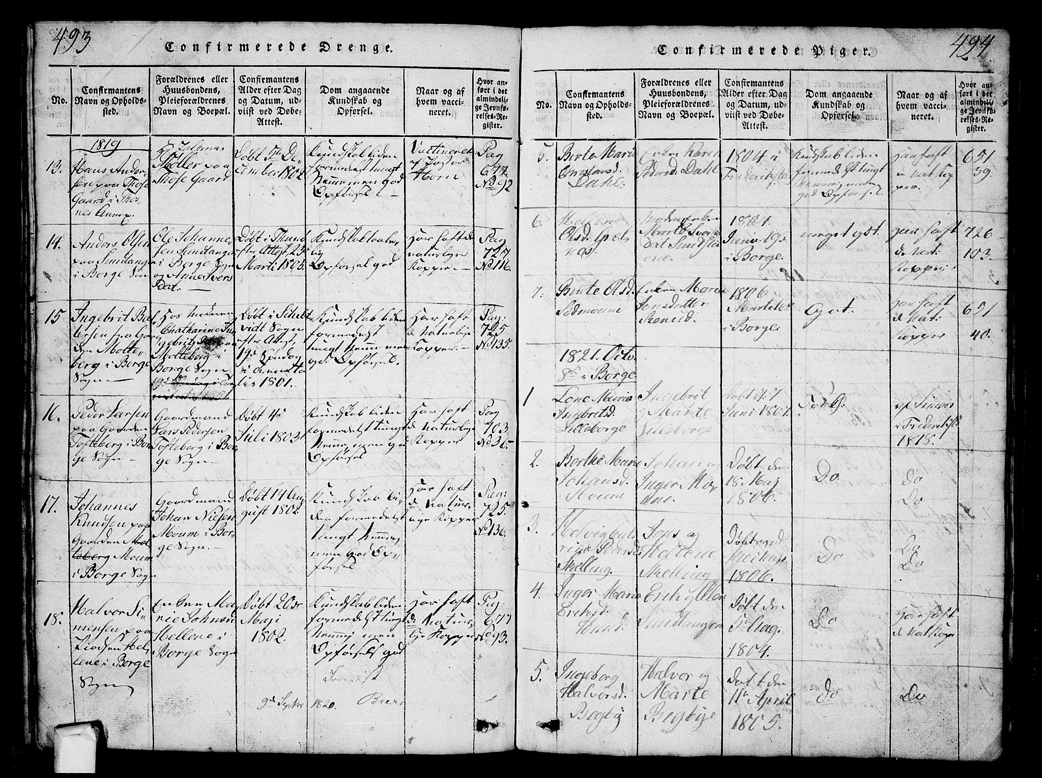 Borge prestekontor Kirkebøker, AV/SAO-A-10903/G/Ga/L0001: Parish register (copy) no.  I 1, 1815-1835, p. 493-494