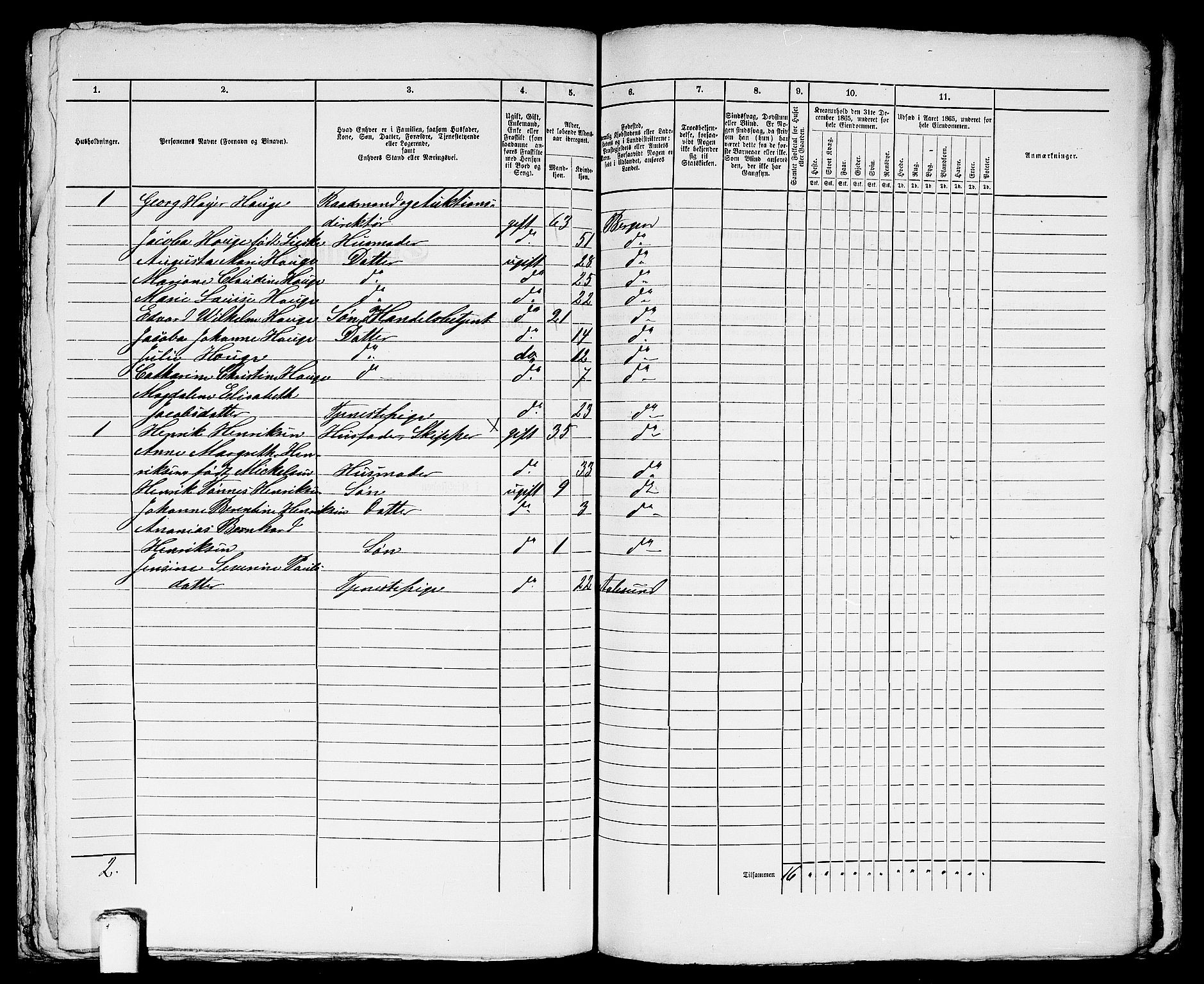 RA, 1865 census for Bergen, 1865, p. 1416