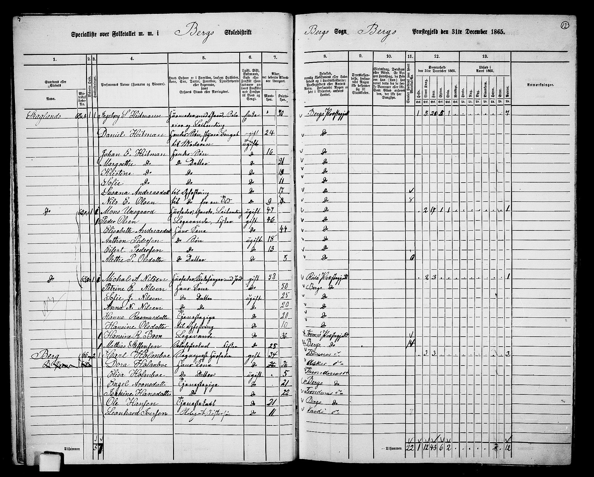 RA, 1865 census for Berg, 1865, p. 13