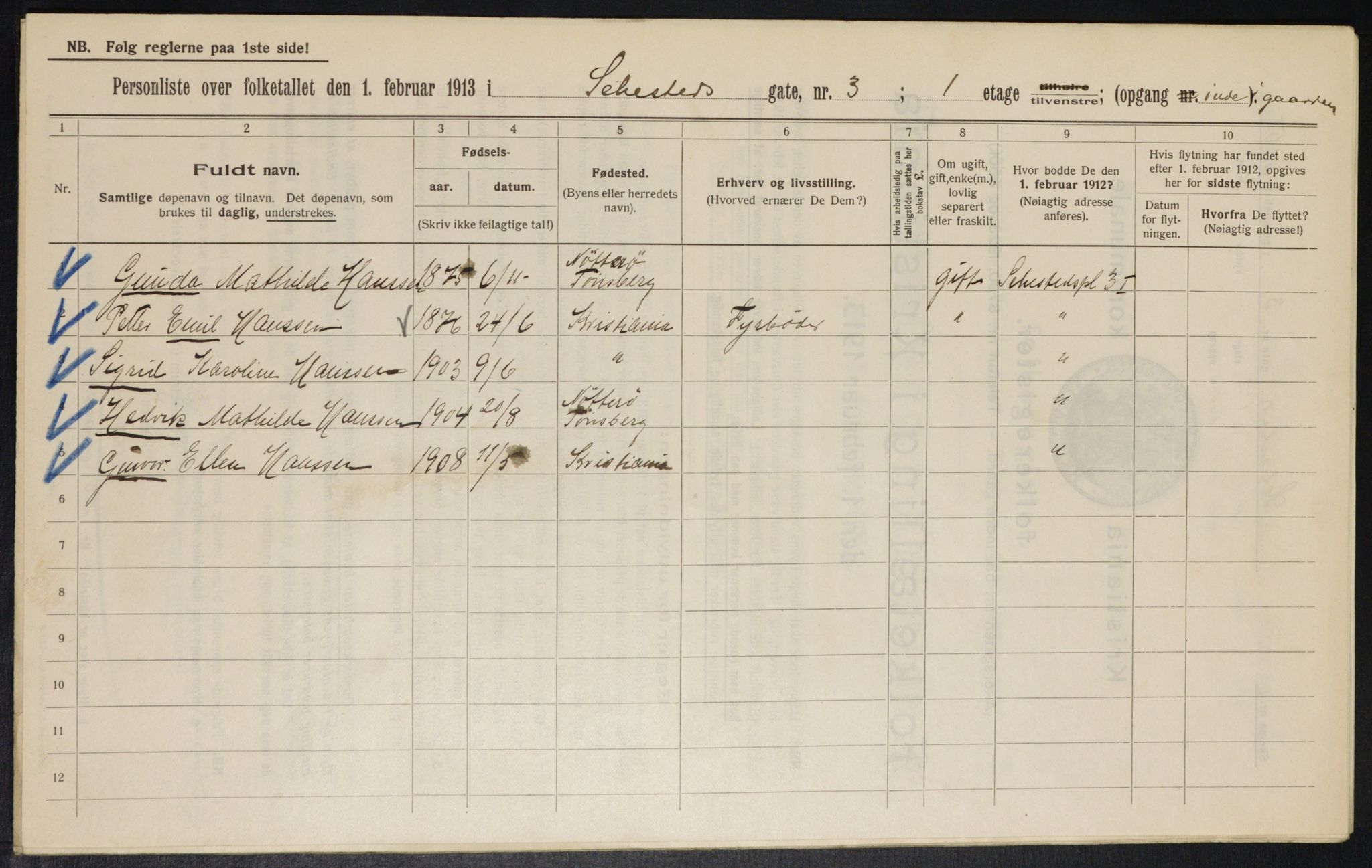 OBA, Municipal Census 1913 for Kristiania, 1913, p. 93749