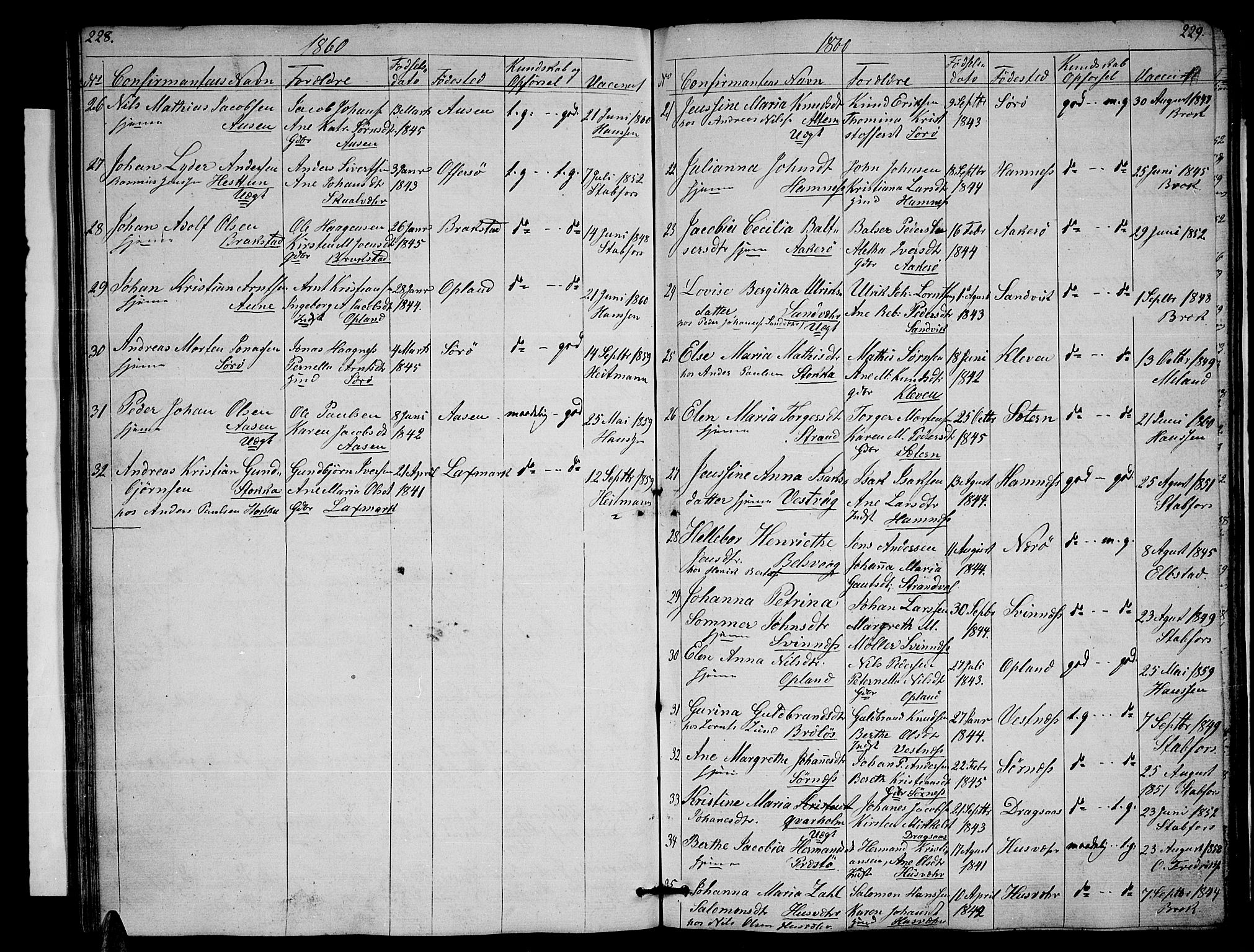 Ministerialprotokoller, klokkerbøker og fødselsregistre - Nordland, AV/SAT-A-1459/830/L0460: Parish register (copy) no. 830C02, 1843-1865, p. 228-229