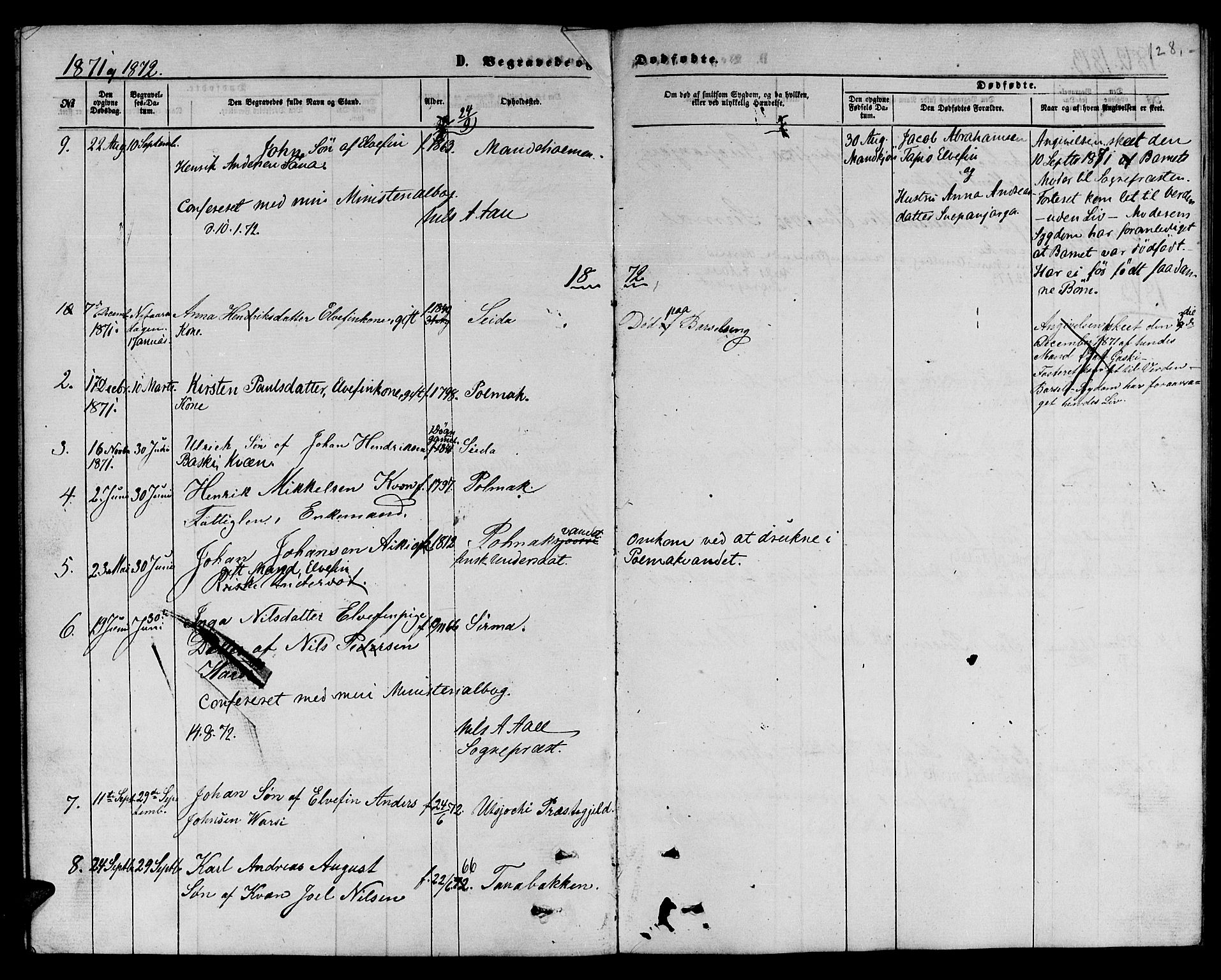 Nesseby sokneprestkontor, SATØ/S-1330/H/Hb/L0006klokker: Parish register (copy) no. 6, 1860-1876, p. 128
