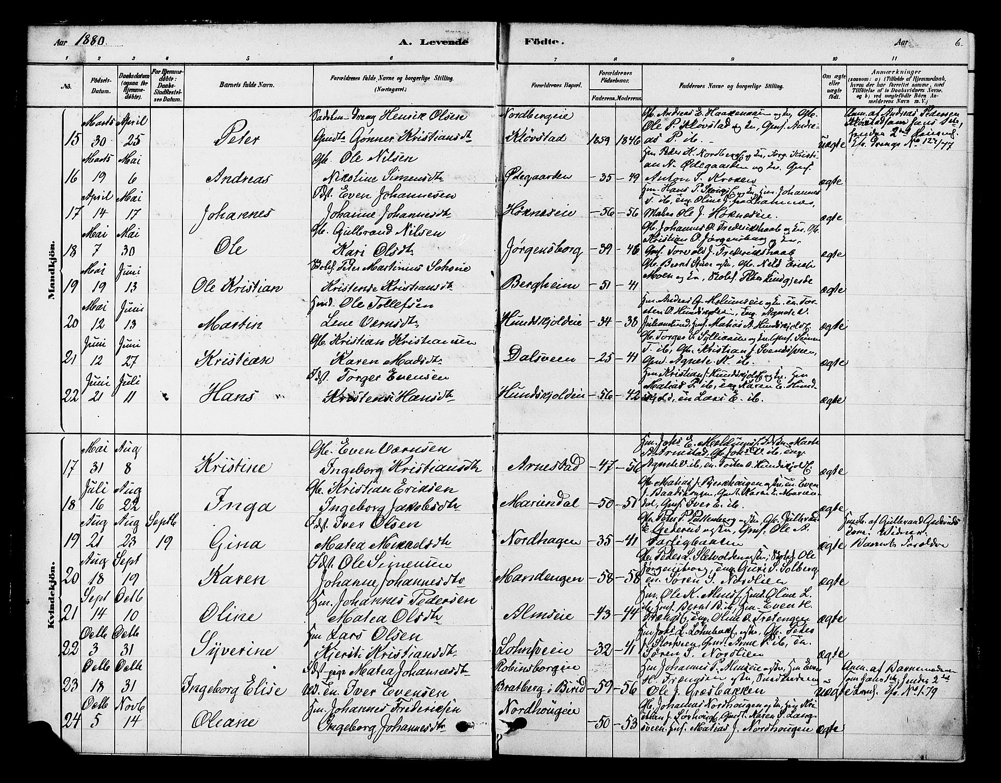 Ringsaker prestekontor, SAH/PREST-014/K/Ka/L0013: Parish register (official) no. 13, 1879-1890, p. 6