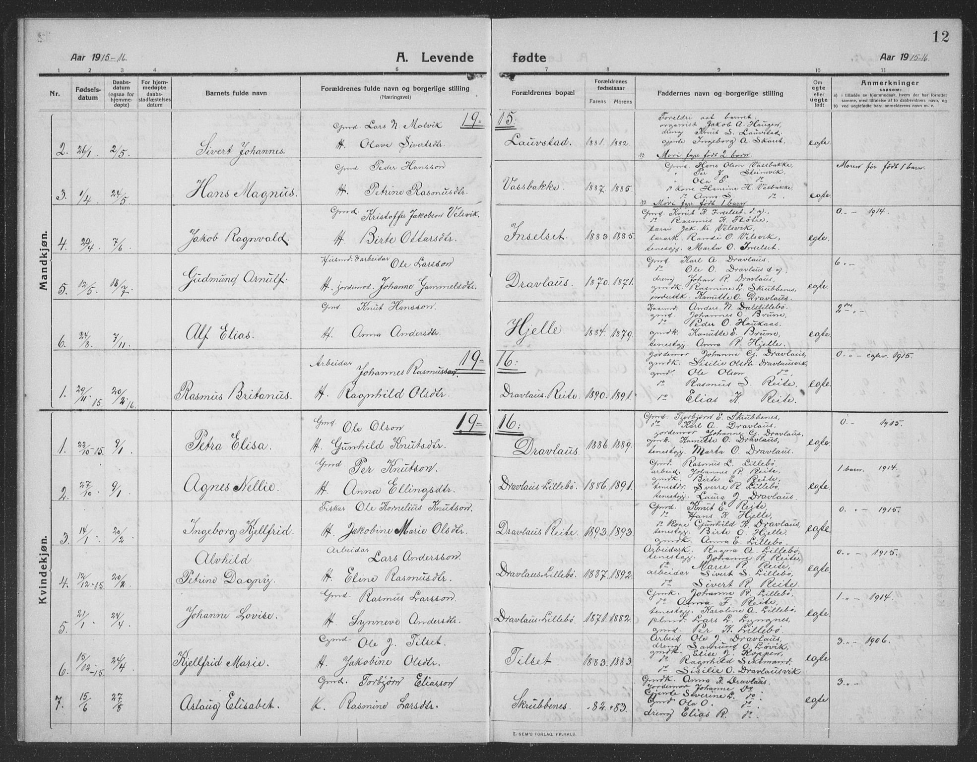 Ministerialprotokoller, klokkerbøker og fødselsregistre - Møre og Romsdal, AV/SAT-A-1454/512/L0169: Parish register (copy) no. 512C01, 1910-1935, p. 12