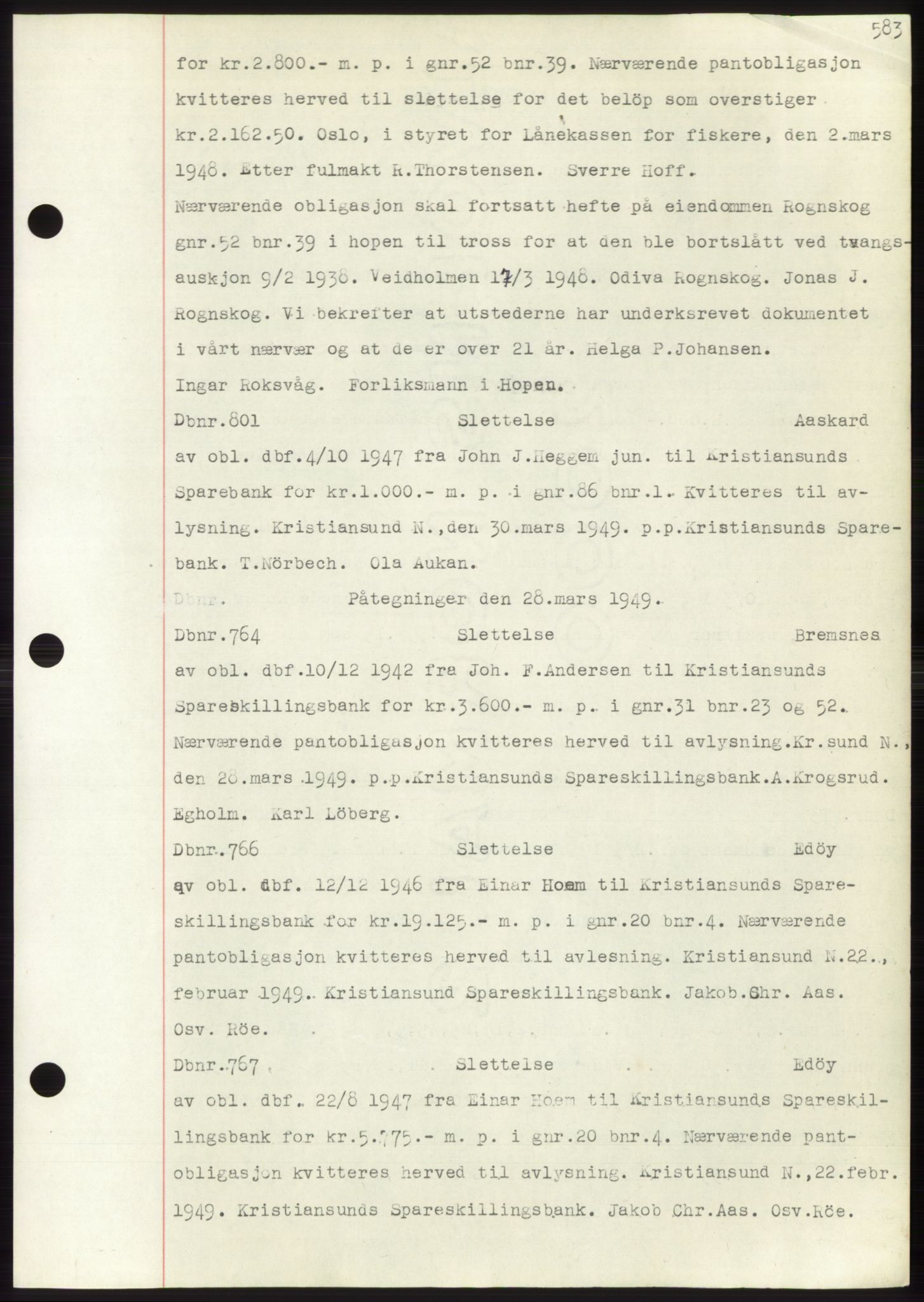 Nordmøre sorenskriveri, AV/SAT-A-4132/1/2/2Ca: Mortgage book no. C82b, 1946-1951, Diary no: : 801/1949