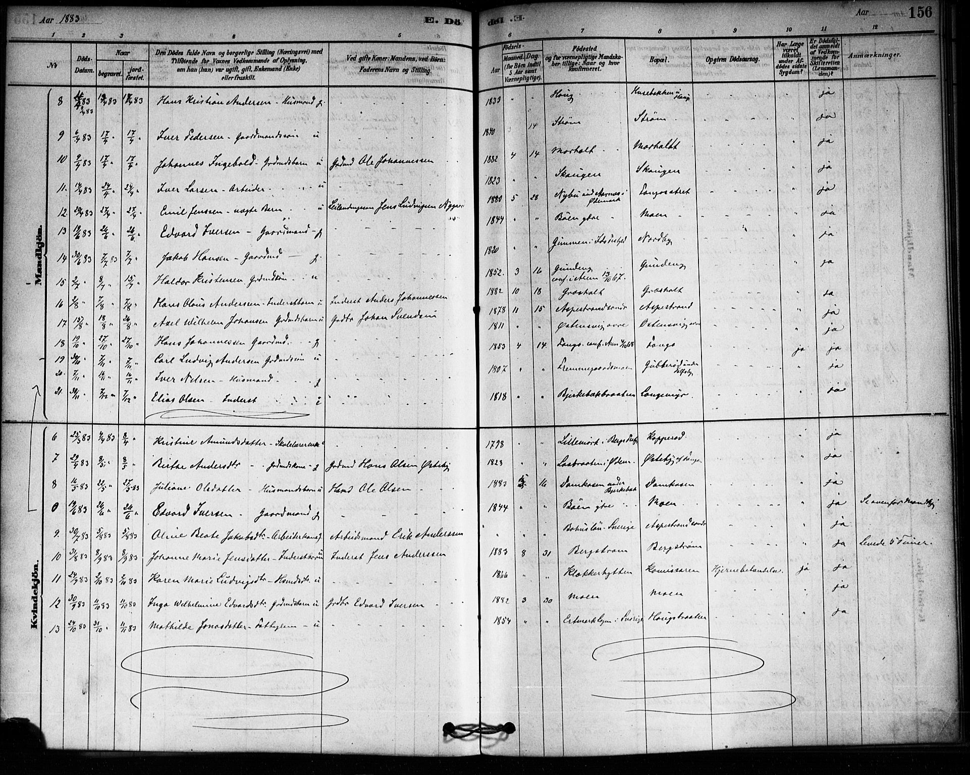 Aremark prestekontor Kirkebøker, SAO/A-10899/F/Fa/L0005: Parish register (official) no. I 5, 1878-1897, p. 156