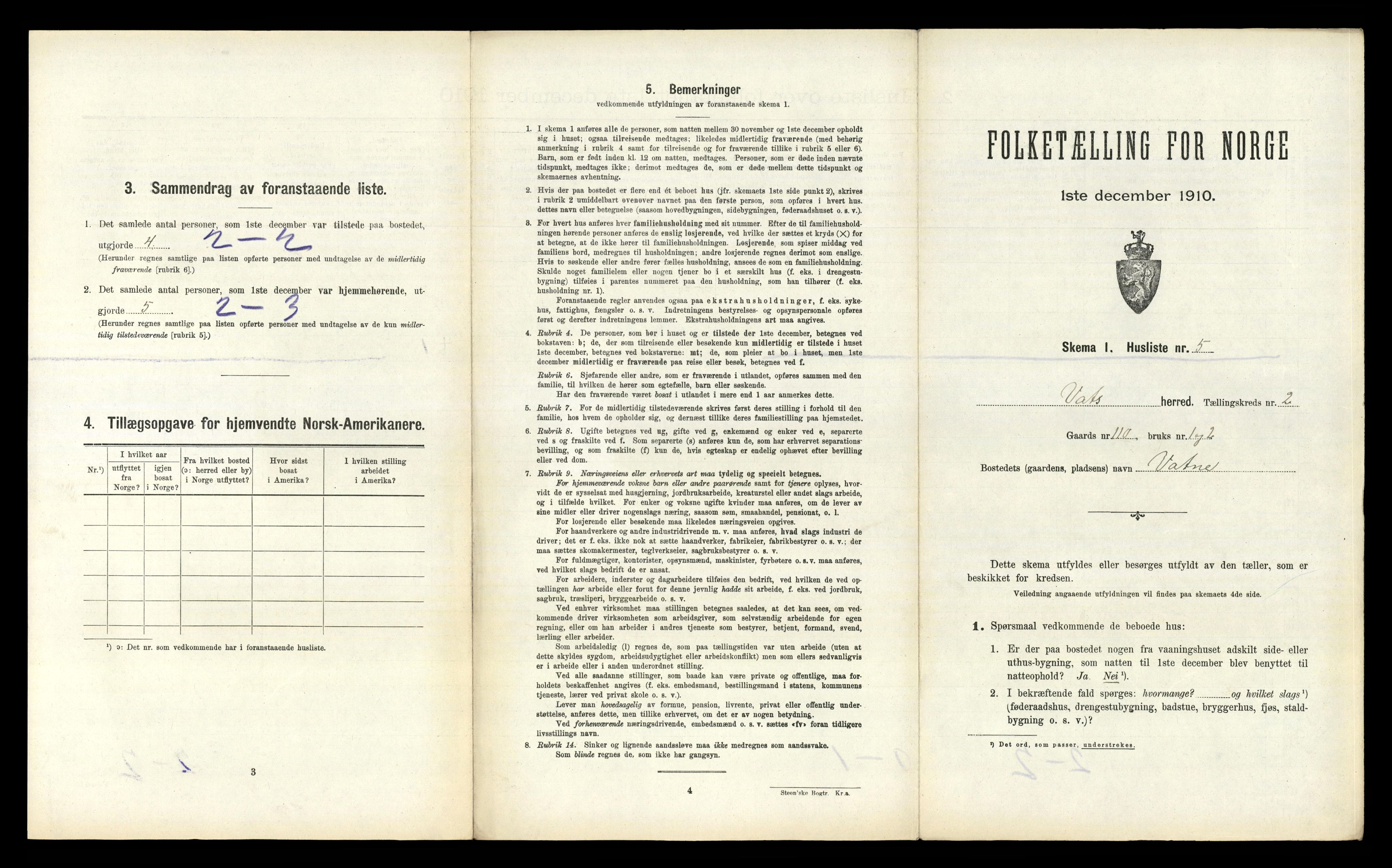 RA, 1910 census for Vats, 1910, p. 98