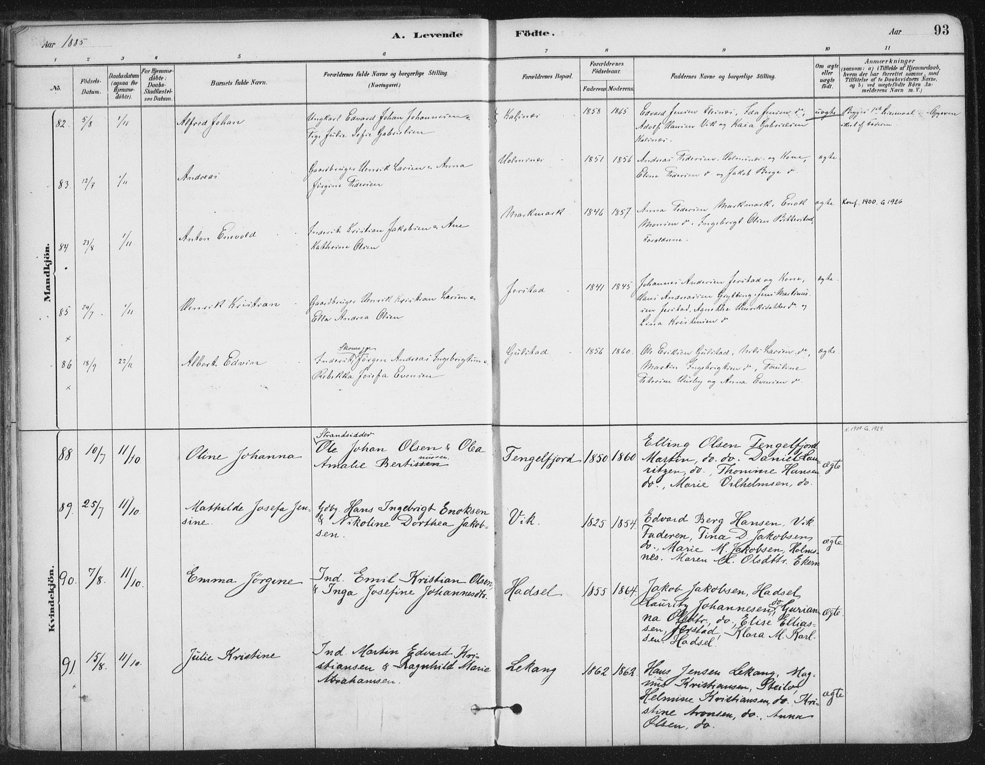 Ministerialprotokoller, klokkerbøker og fødselsregistre - Nordland, AV/SAT-A-1459/888/L1244: Parish register (official) no. 888A10, 1880-1890, p. 93