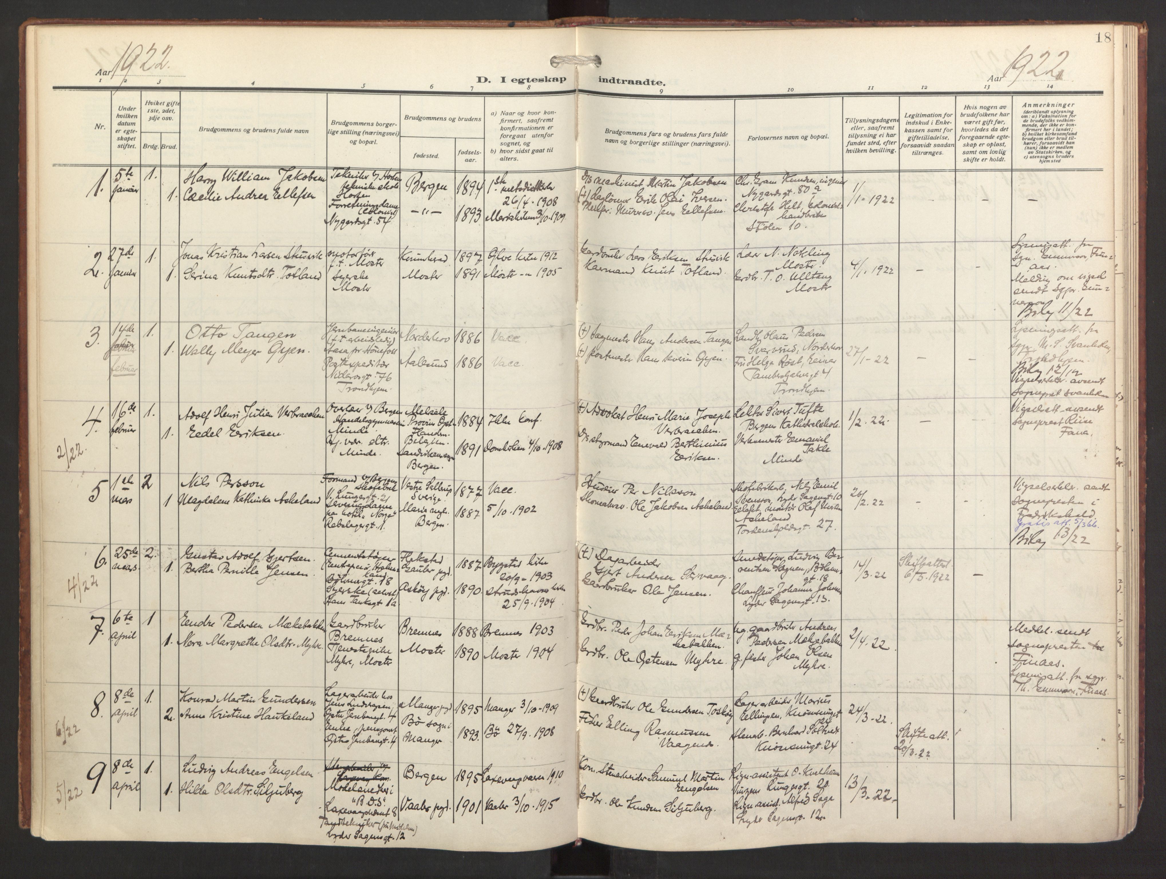 St. Jacob sokneprestembete, AV/SAB-A-78001/H/Haa/L0005: Parish register (official) no. C 1, 1917-1951, p. 18