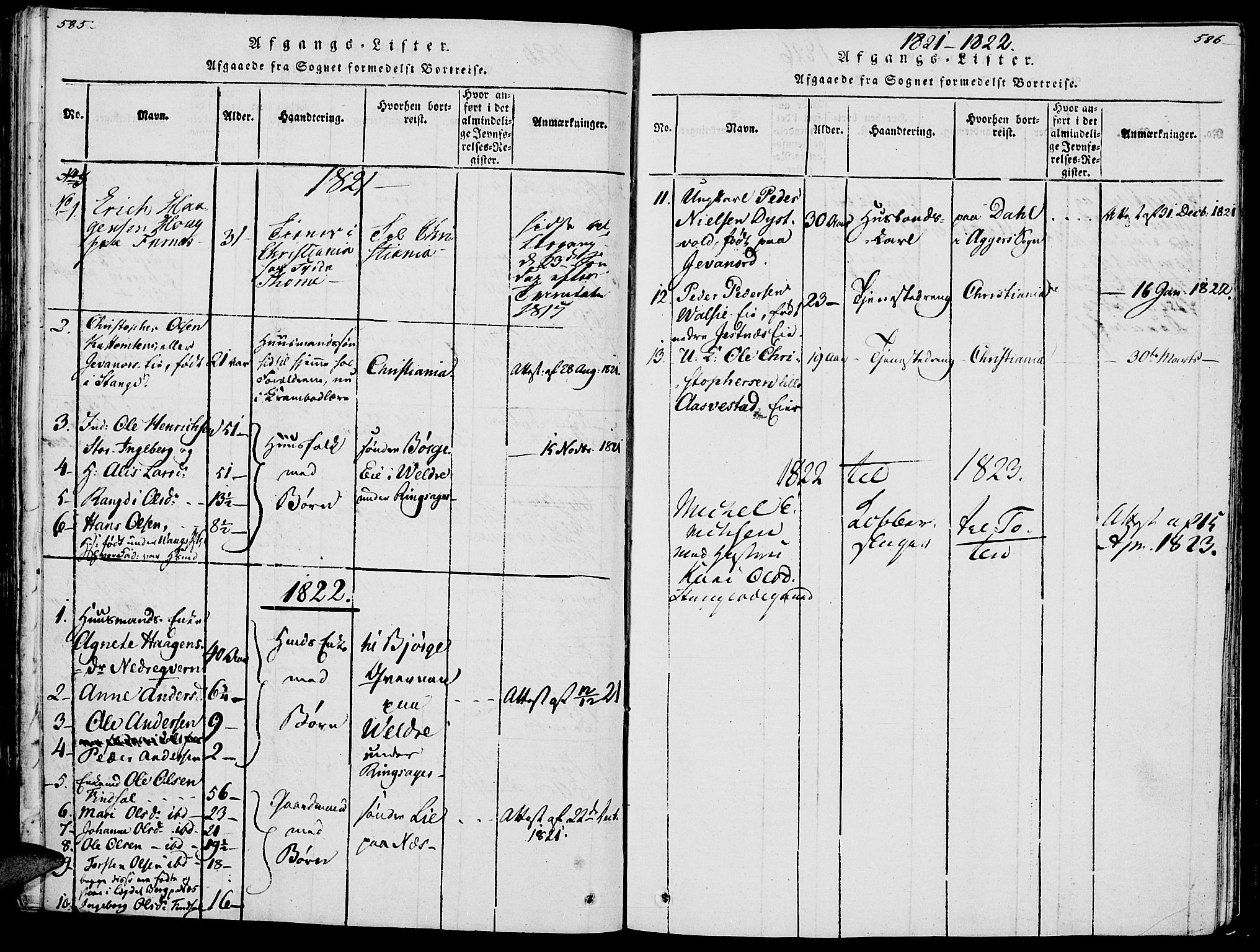 Vang prestekontor, Hedmark, SAH/PREST-008/H/Ha/Haa/L0007: Parish register (official) no. 7, 1813-1826, p. 585-586