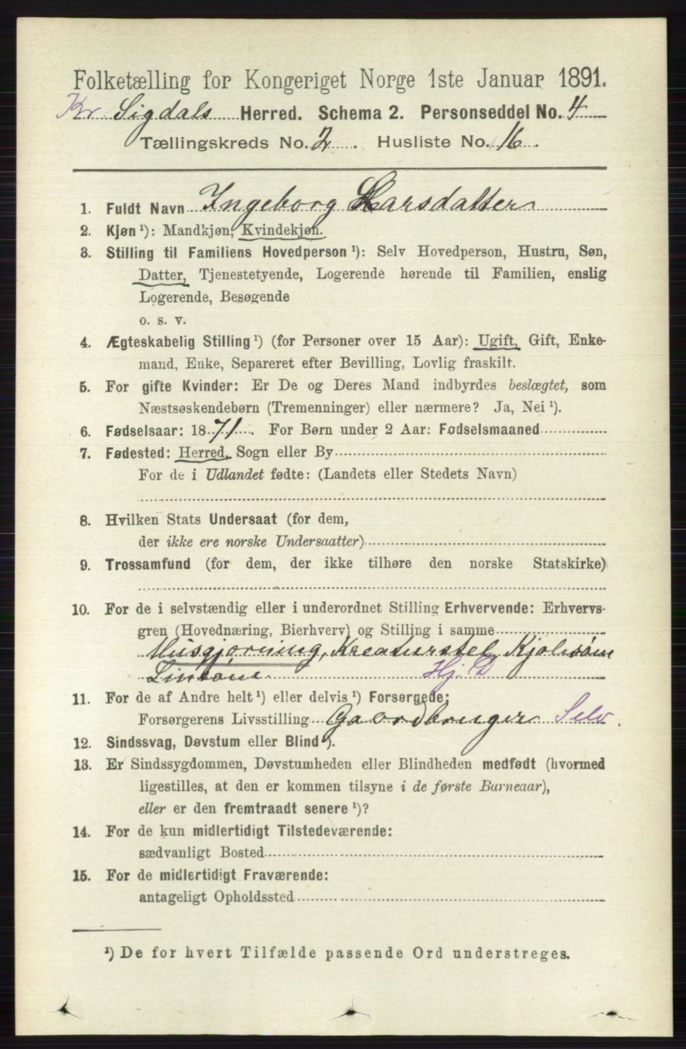 RA, 1891 census for 0621 Sigdal, 1891, p. 5431