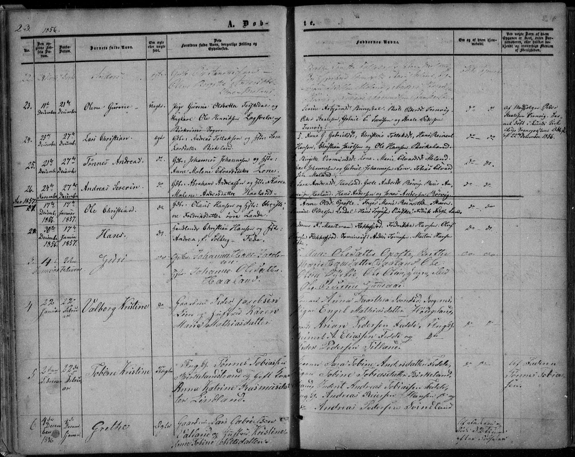 Kvinesdal sokneprestkontor, AV/SAK-1111-0026/F/Fa/Faa/L0002: Parish register (official) no. A 2, 1850-1876, p. 23