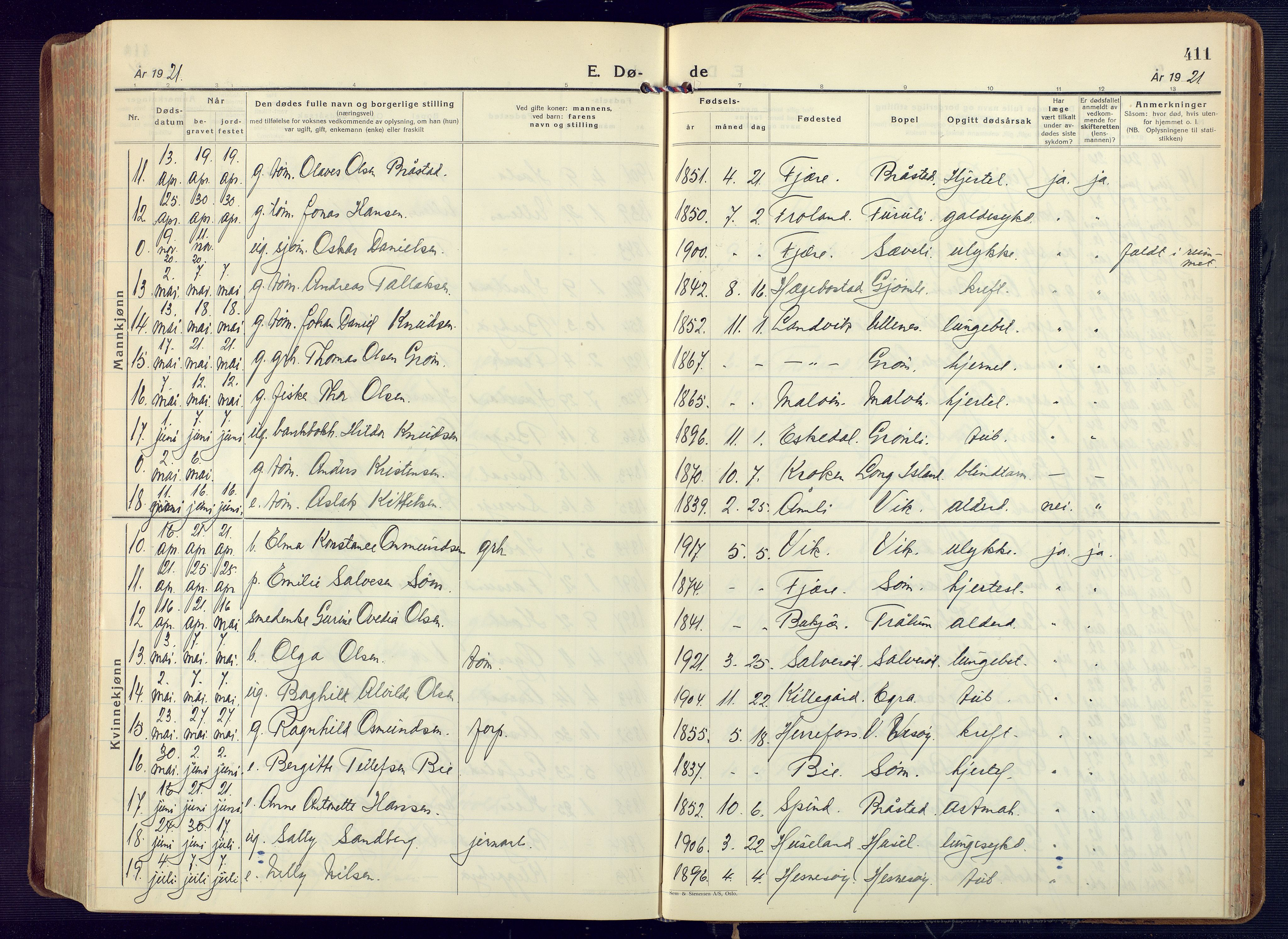 Fjære sokneprestkontor, SAK/1111-0011/F/Fa/L0004: Parish register (official) no. A 4, 1902-1925, p. 411
