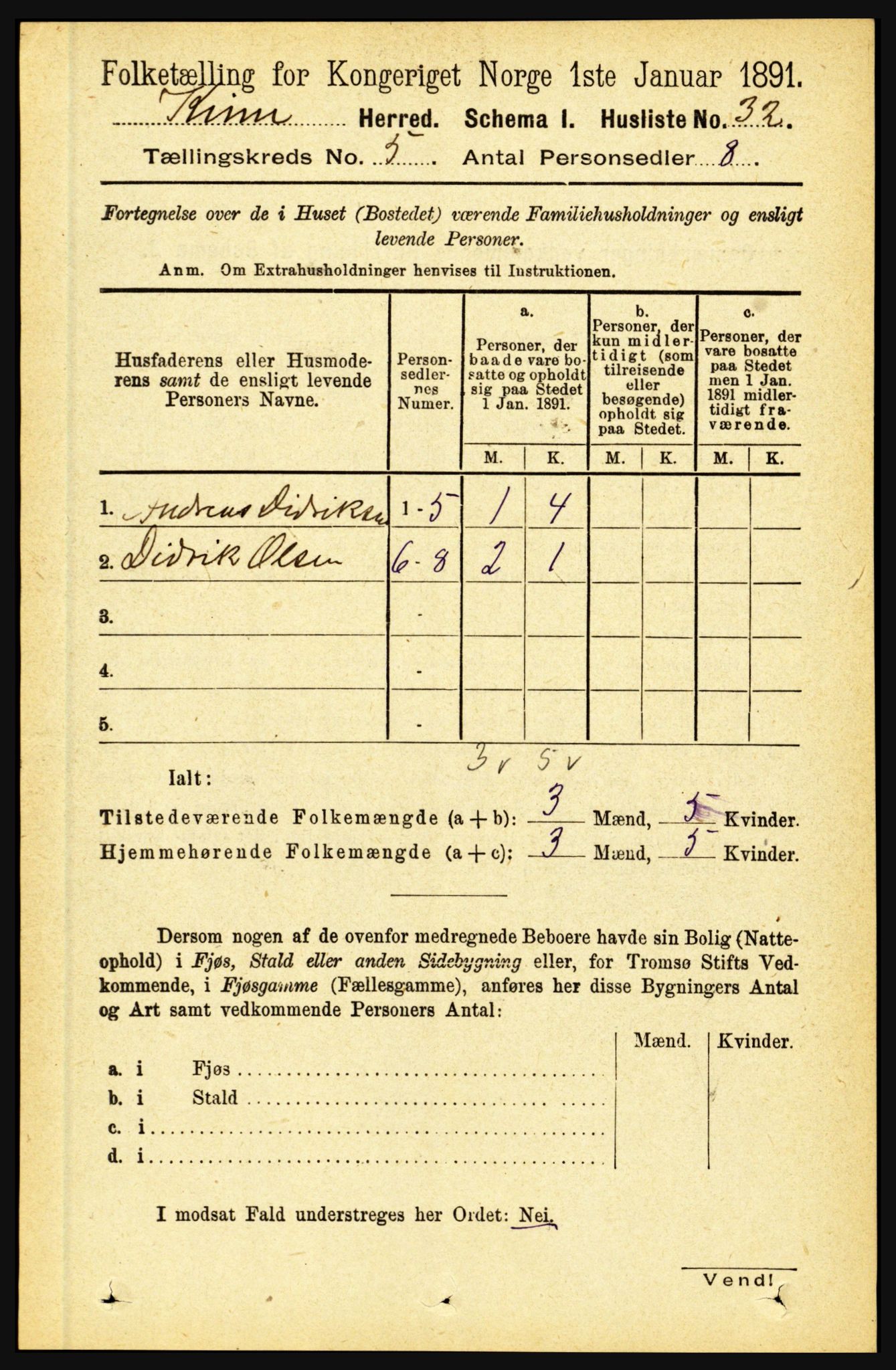 RA, 1891 census for 1437 Kinn, 1891, p. 1771