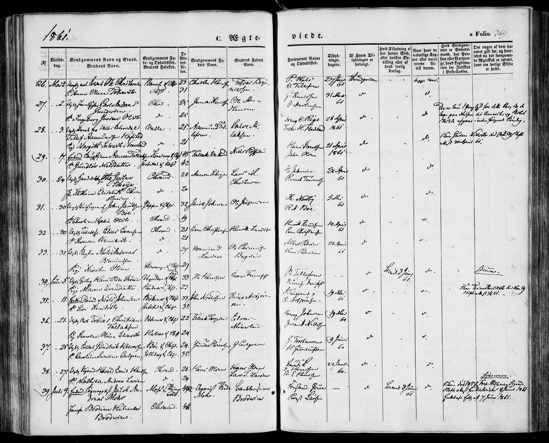 Kristiansand domprosti, SAK/1112-0006/F/Fa/L0014: Parish register (official) no. A 14, 1852-1867, p. 369