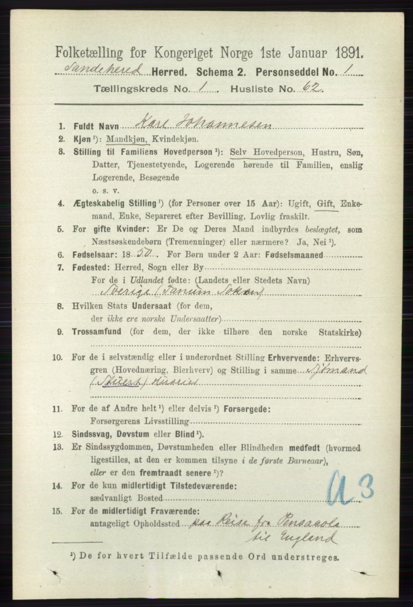 RA, 1891 census for 0724 Sandeherred, 1891, p. 571