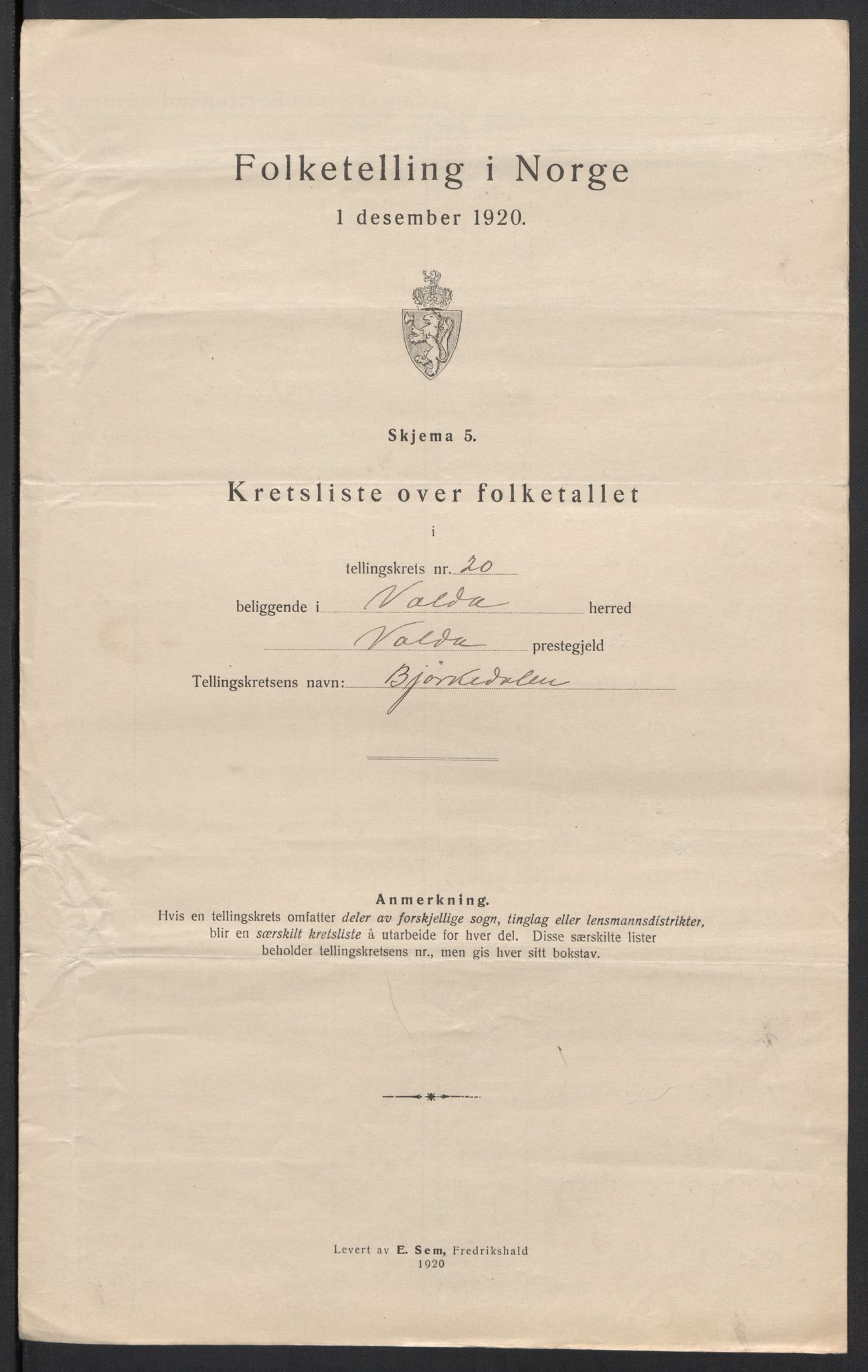 SAT, 1920 census for Volda, 1920, p. 63