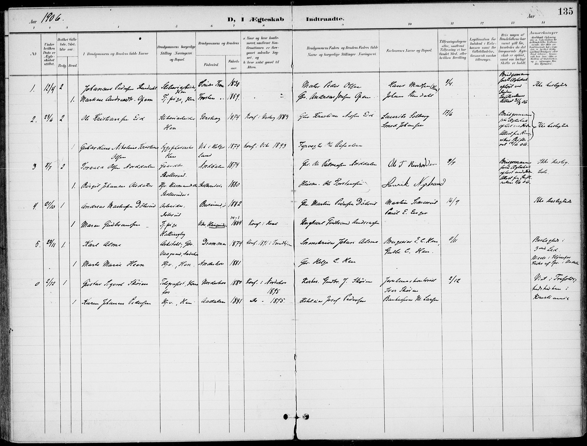 Ådal kirkebøker, AV/SAKO-A-248/F/Fb/L0002: Parish register (official) no. II 2, 1898-1917, p. 135