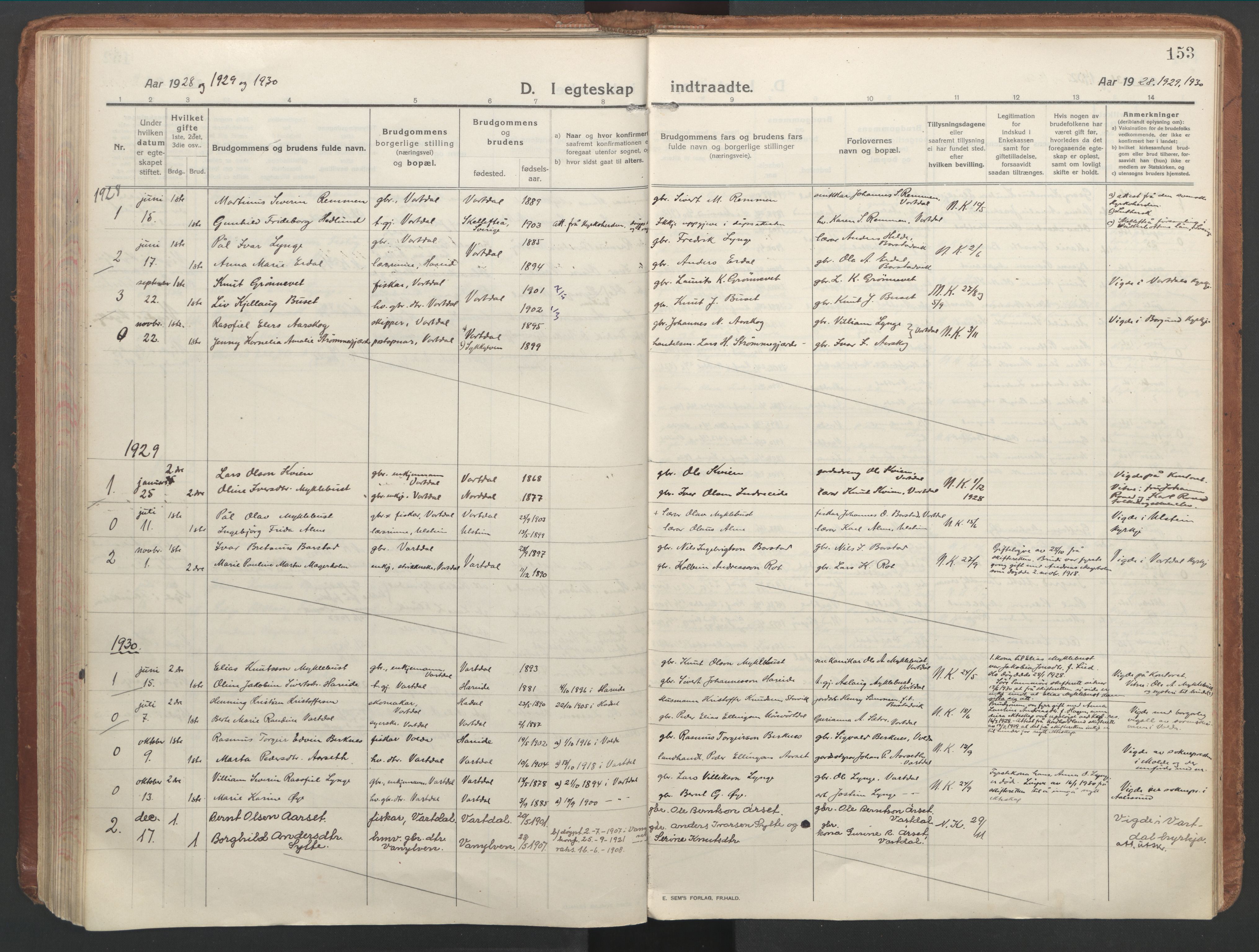 Ministerialprotokoller, klokkerbøker og fødselsregistre - Møre og Romsdal, AV/SAT-A-1454/514/L0200: Parish register (official) no. 514A02, 1913-1943, p. 153