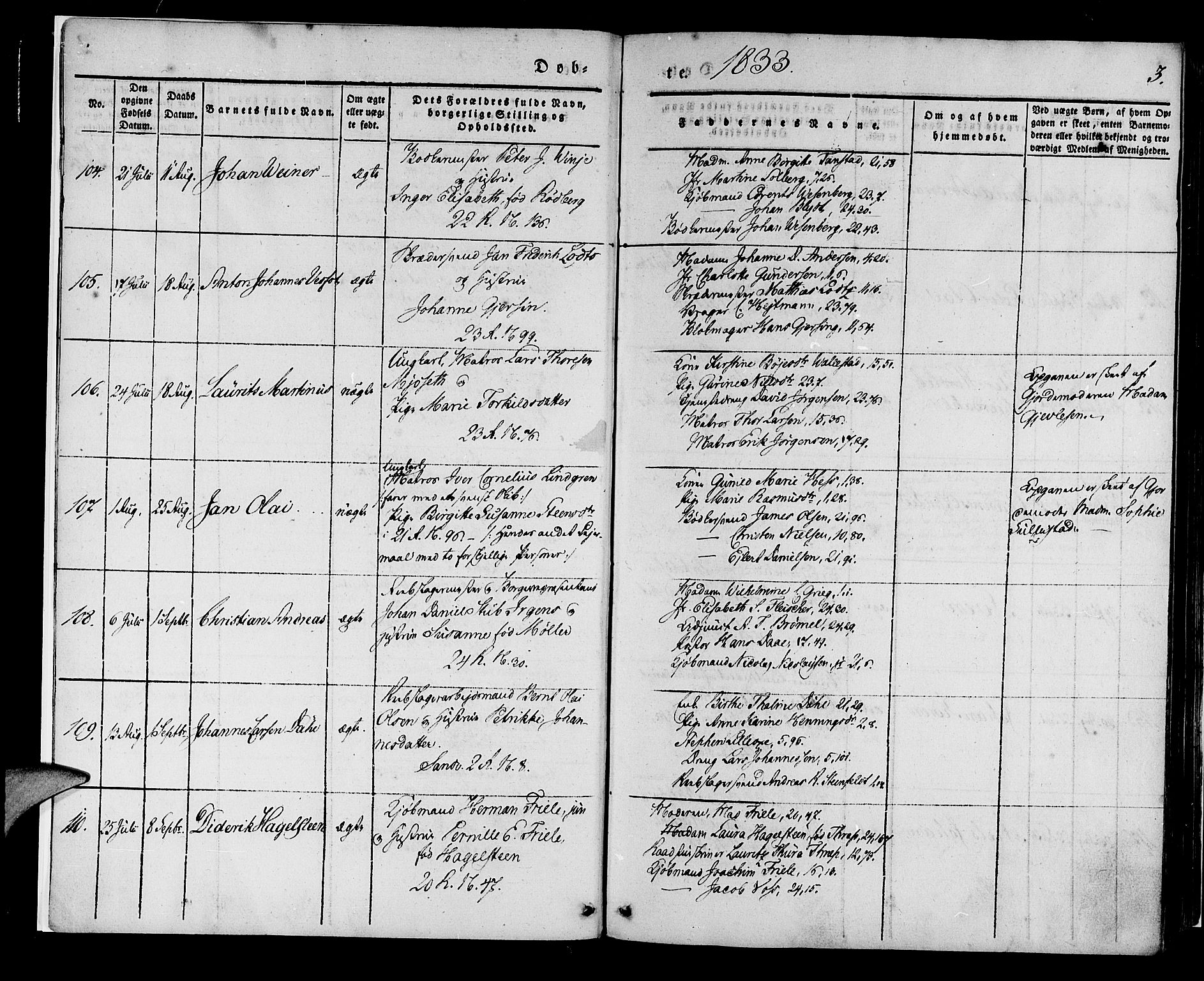 Korskirken sokneprestembete, AV/SAB-A-76101/H/Haa/L0015: Parish register (official) no. B 1, 1833-1841, p. 3