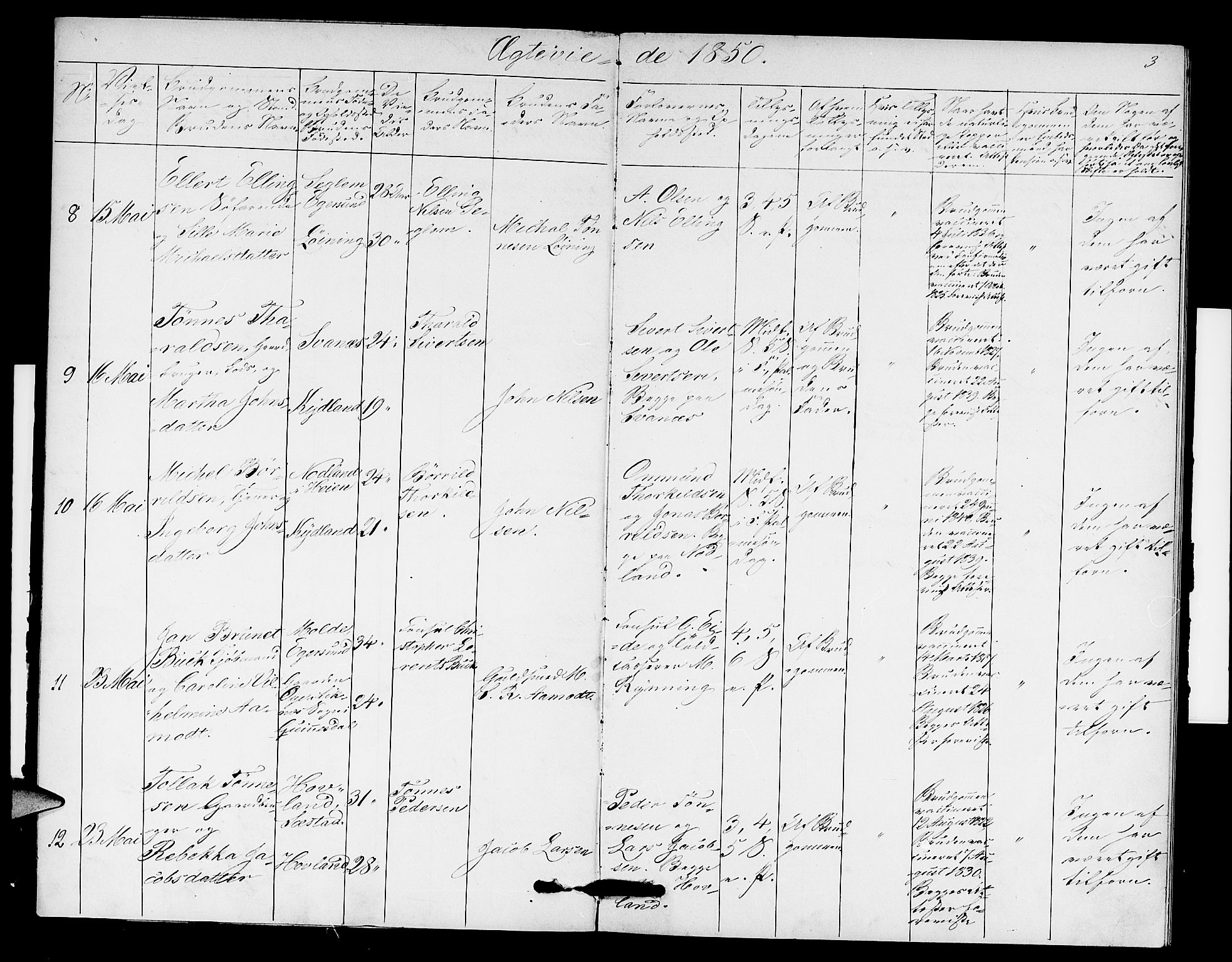 Eigersund sokneprestkontor, SAST/A-101807/S08/L0011: Parish register (official) no. A 11, 1850-1850, p. 3