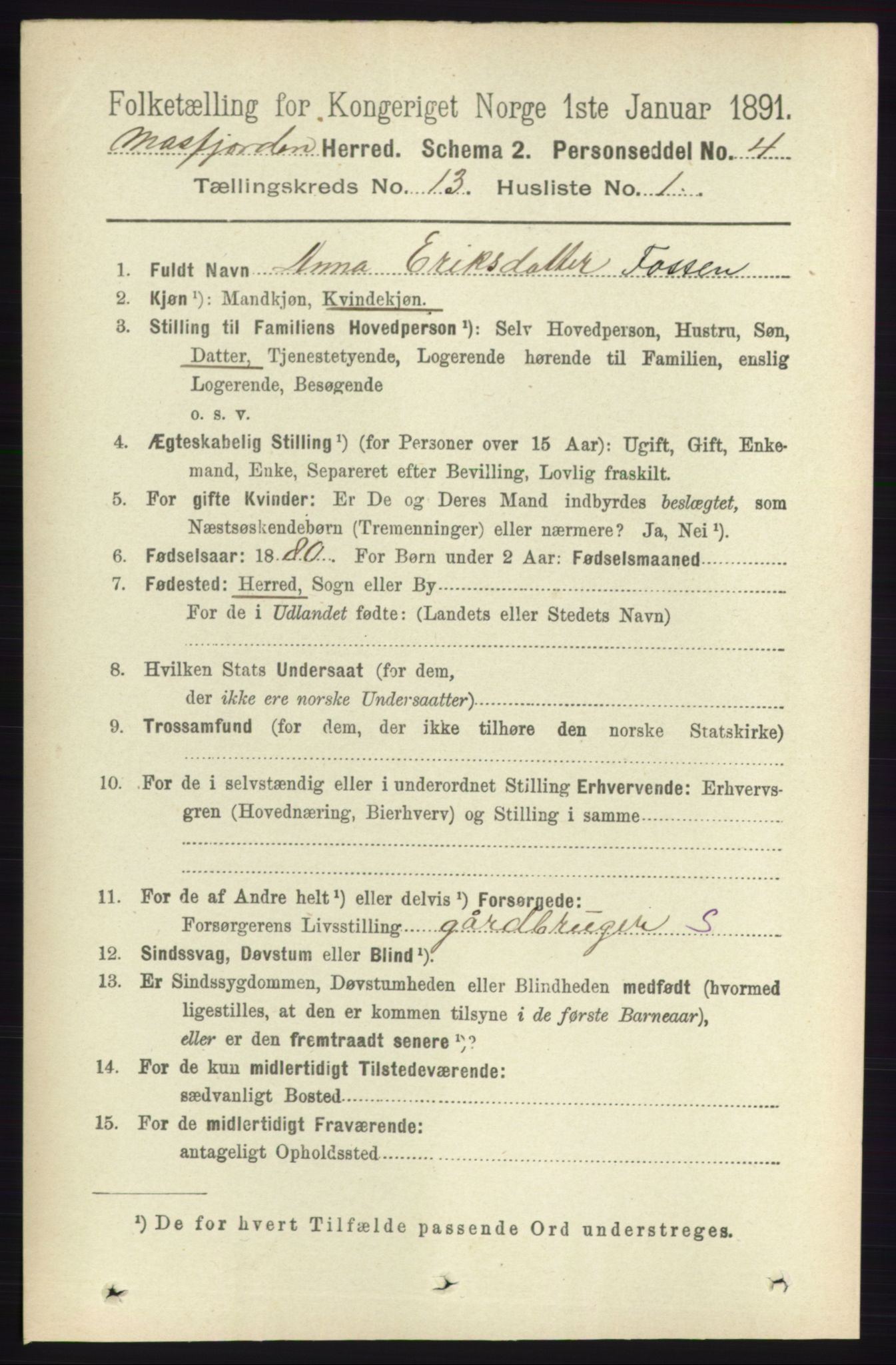 RA, 1891 census for 1266 Masfjorden, 1891, p. 2630