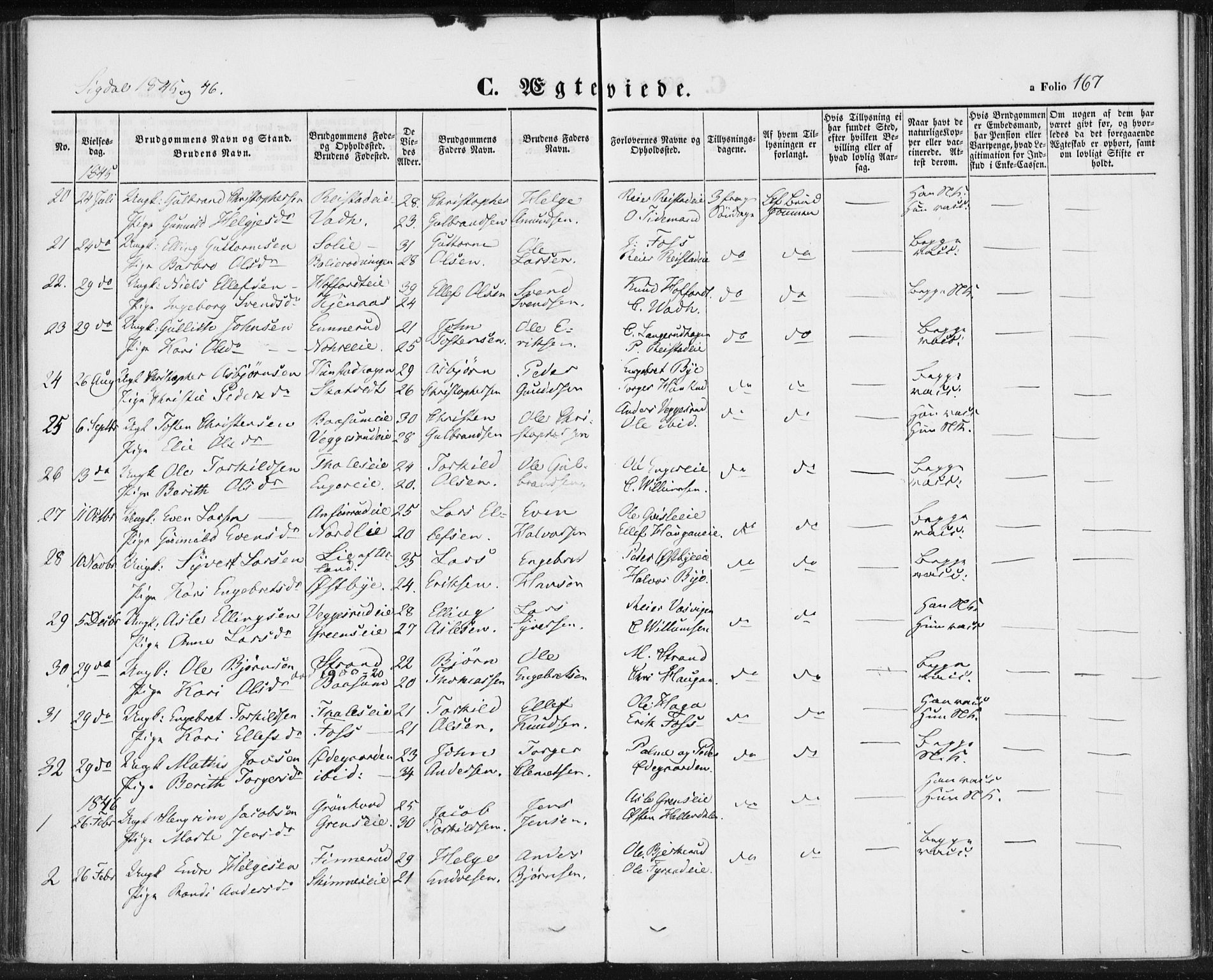Sigdal kirkebøker, SAKO/A-245/F/Fa/L0007: Parish register (official) no. I 7, 1844-1849, p. 167
