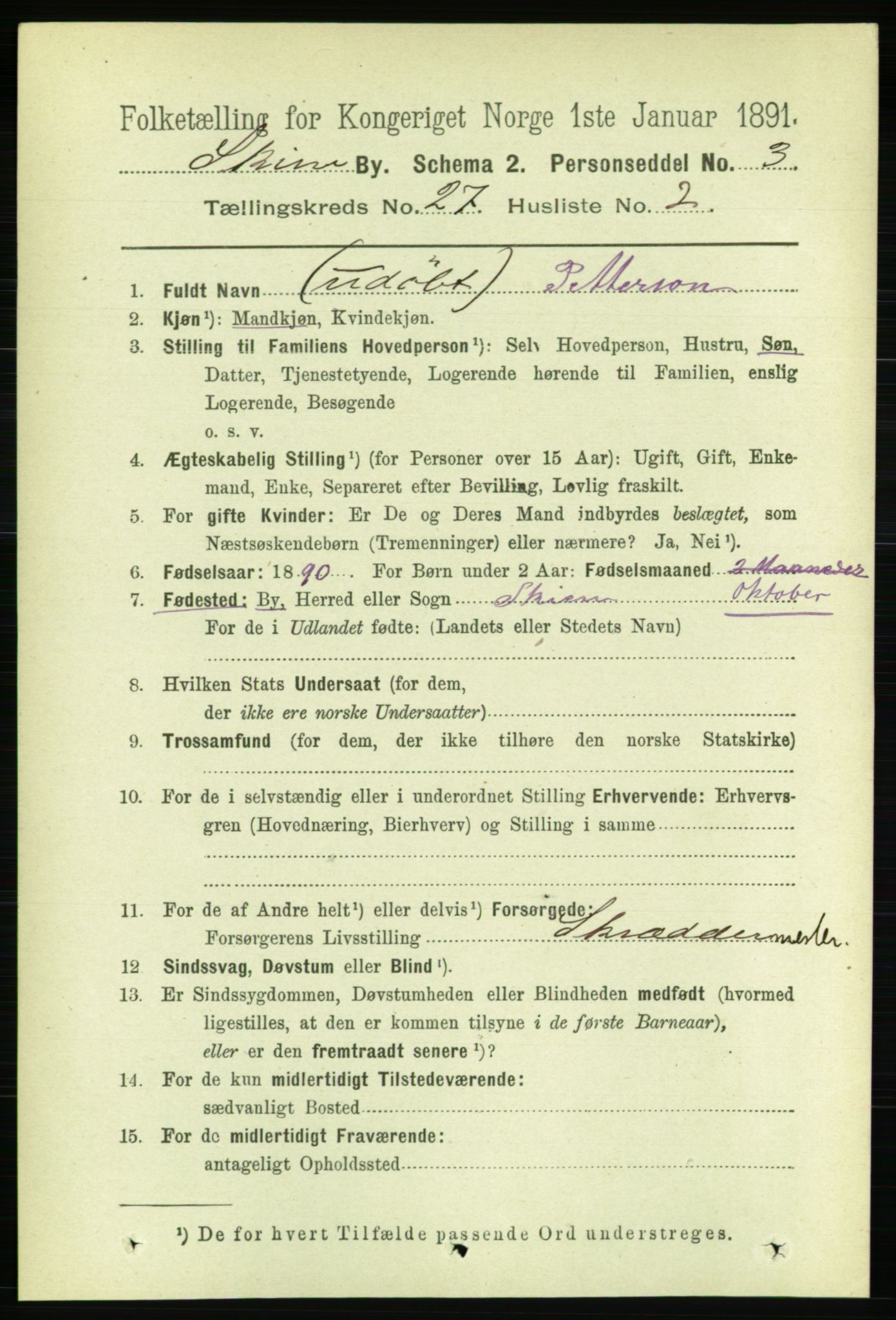 RA, 1891 census for 0806 Skien, 1891, p. 6340