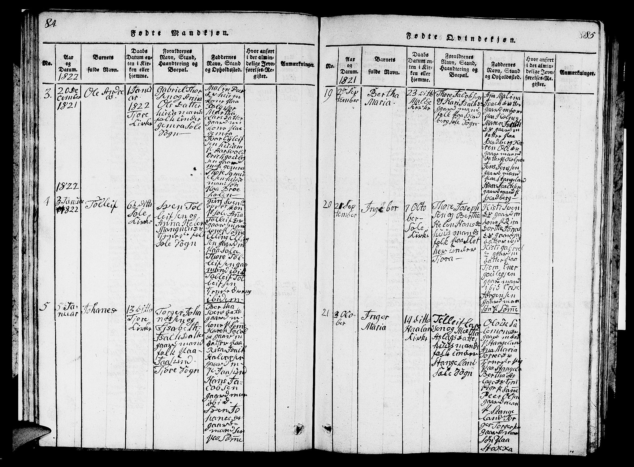 Håland sokneprestkontor, SAST/A-101802/001/30BB/L0001: Parish register (copy) no. B 1, 1815-1845, p. 84-85