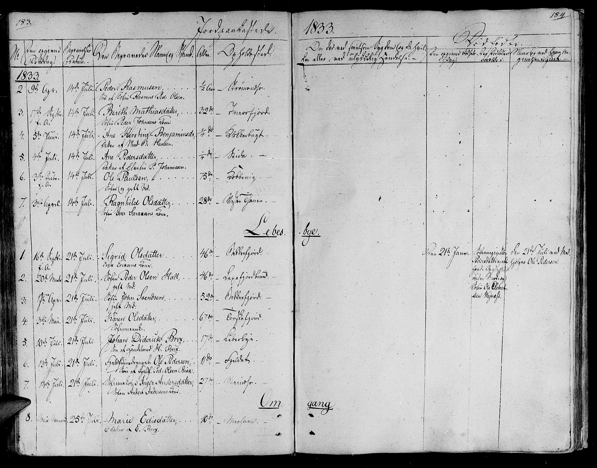 Lebesby sokneprestkontor, AV/SATØ-S-1353/H/Ha/L0002kirke: Parish register (official) no. 2, 1816-1833, p. 183-184