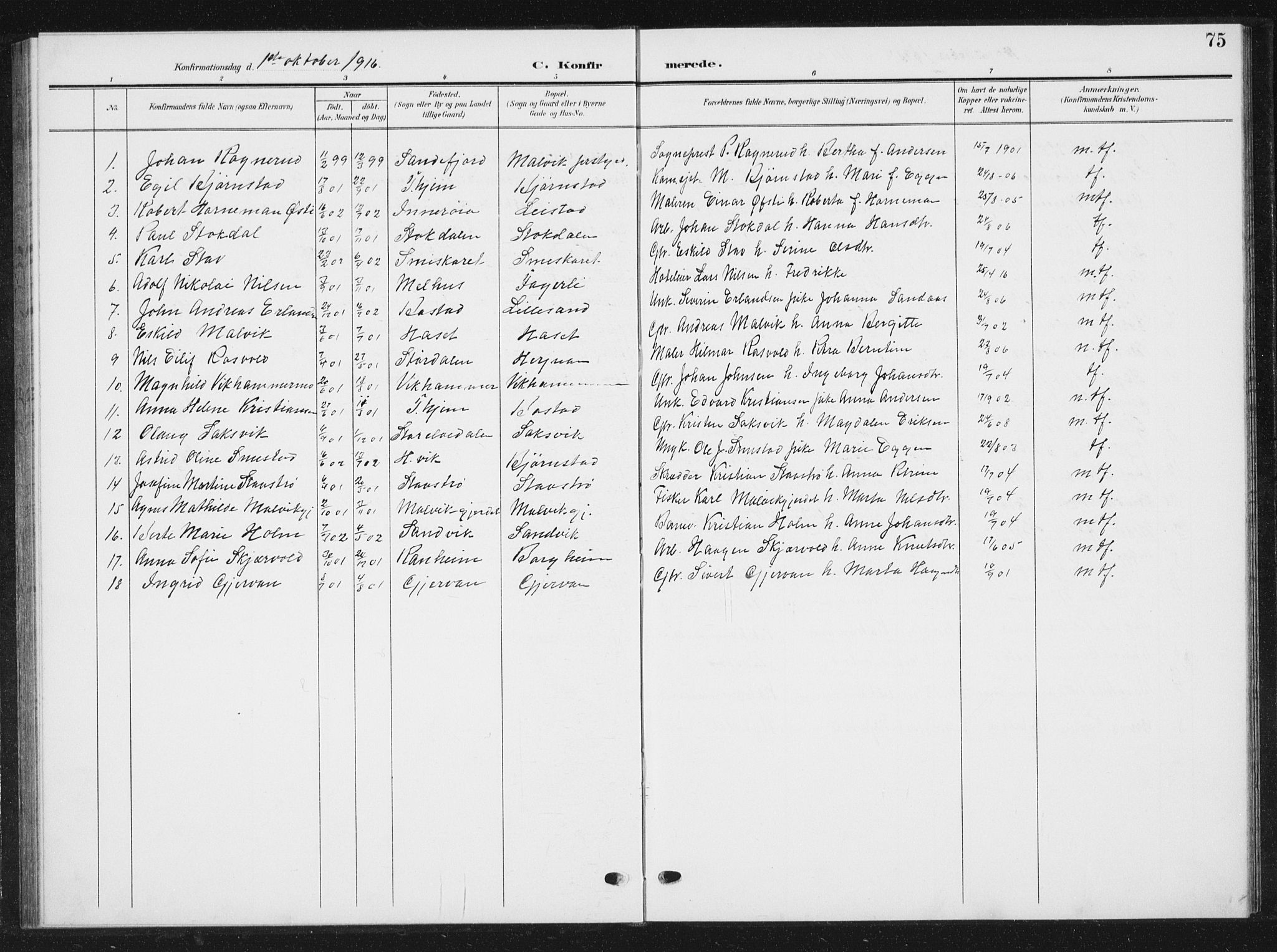 Ministerialprotokoller, klokkerbøker og fødselsregistre - Sør-Trøndelag, SAT/A-1456/616/L0424: Parish register (copy) no. 616C07, 1904-1940, p. 75