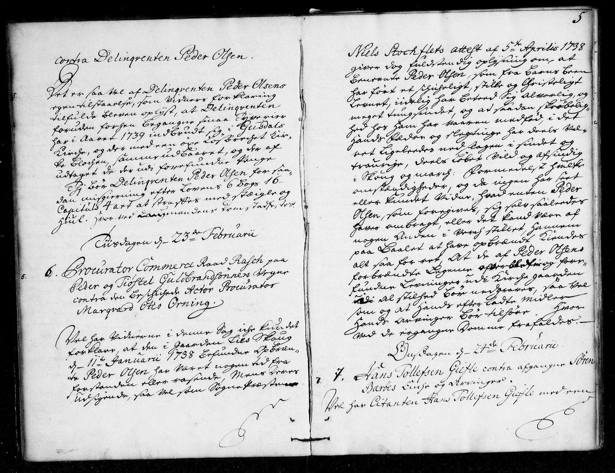 Overhoffretten 1667-1797, AV/RA-EA-2884/Aa/L0070: Avsiktsprotokoll, 1740, p. 4b-5a