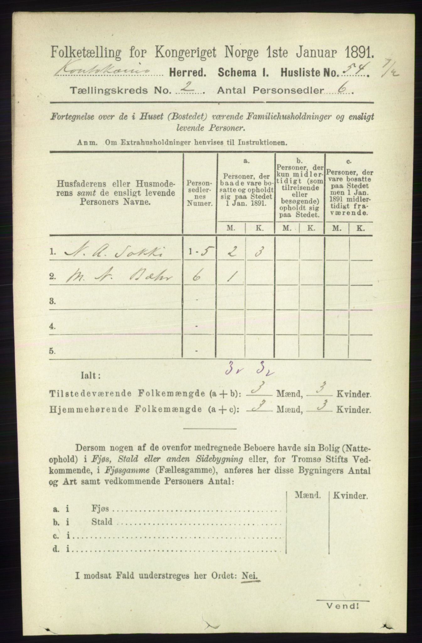 RA, 1891 census for 2011 Kautokeino, 1891, p. 318