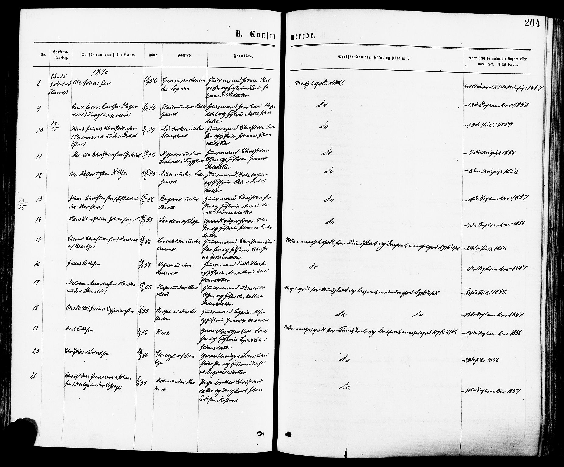 Høland prestekontor Kirkebøker, AV/SAO-A-10346a/F/Fa/L0012.a: Parish register (official) no. I 12A, 1869-1879, p. 204