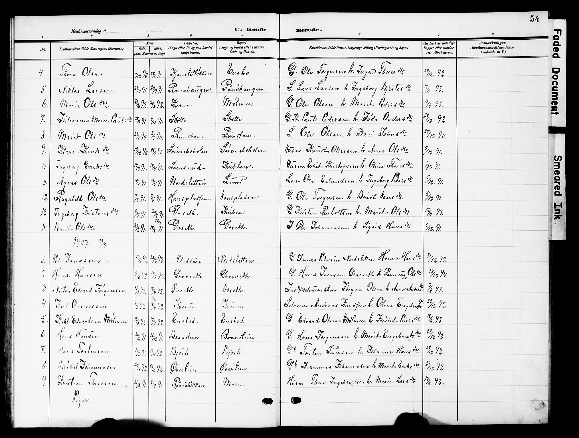 Lesja prestekontor, AV/SAH-PREST-068/H/Ha/Hab/L0008: Parish register (copy) no. 8, 1905-1931, p. 54