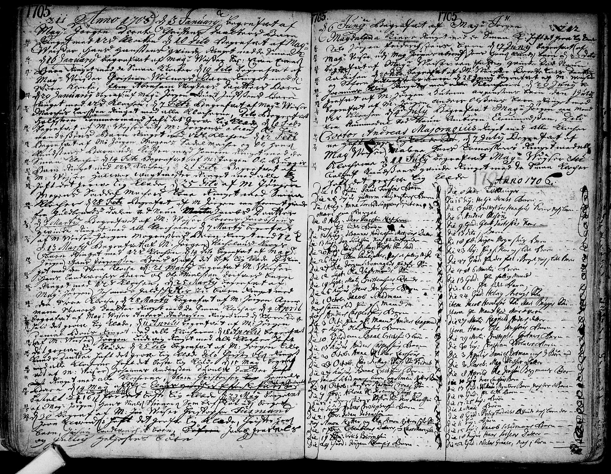 Kongsberg kirkebøker, AV/SAKO-A-22/F/Fa/L0001: Parish register (official) no. I 1, 1696-1720, p. 211-212