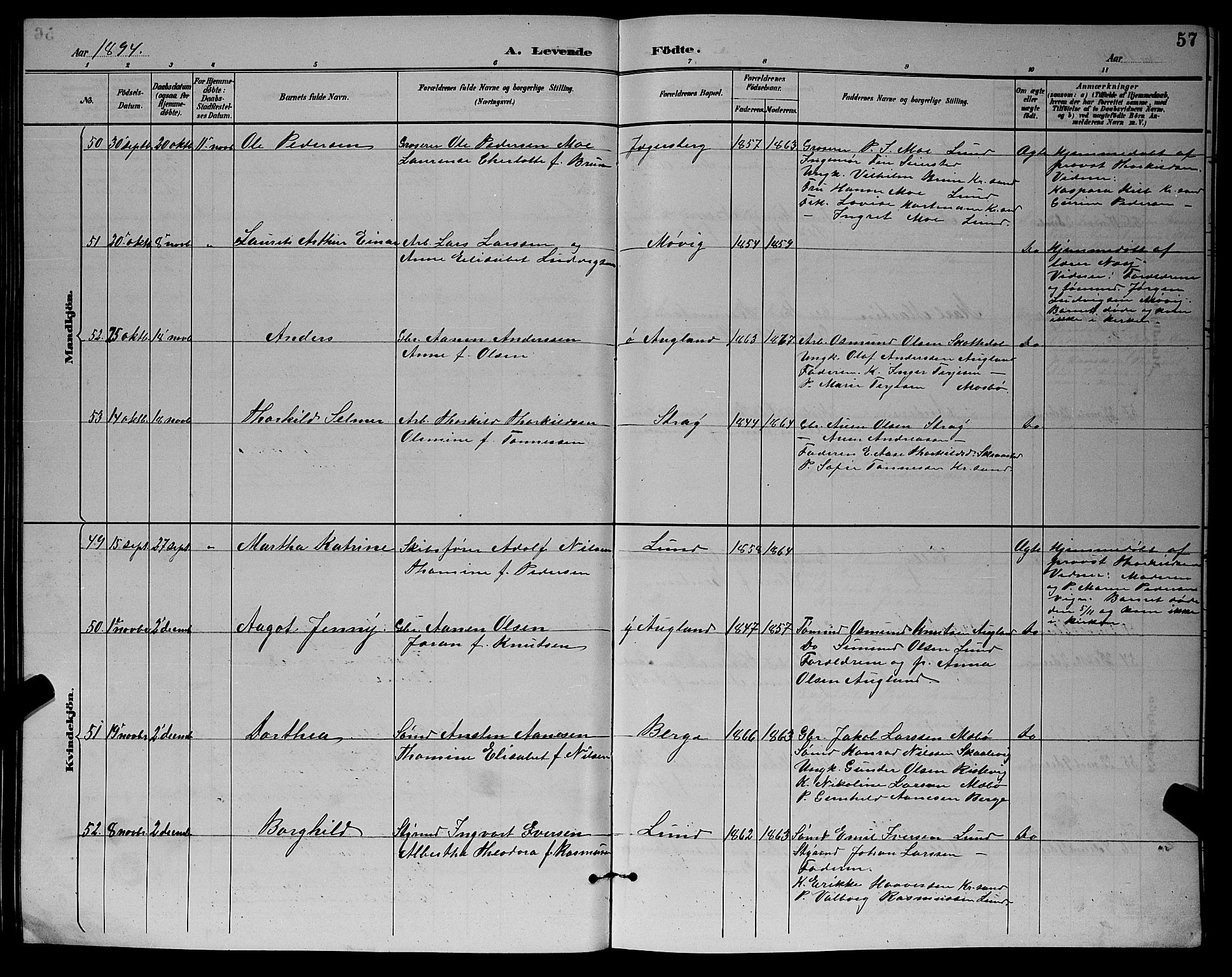 Oddernes sokneprestkontor, AV/SAK-1111-0033/F/Fb/Fba/L0008: Parish register (copy) no. B 8, 1887-1898, p. 57