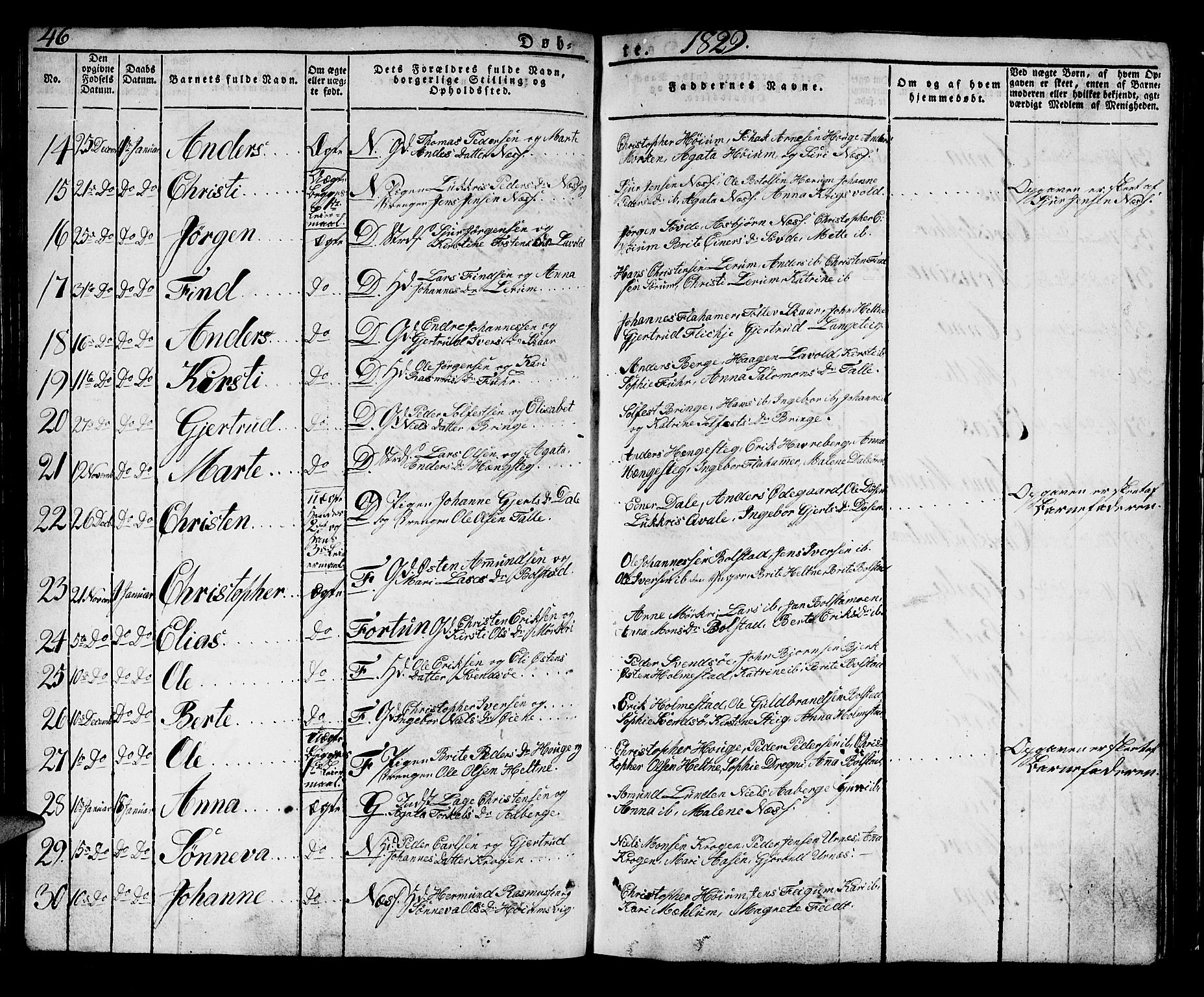 Luster sokneprestembete, SAB/A-81101/H/Haa/Haaa/L0004: Parish register (official) no. A 4, 1821-1832, p. 46