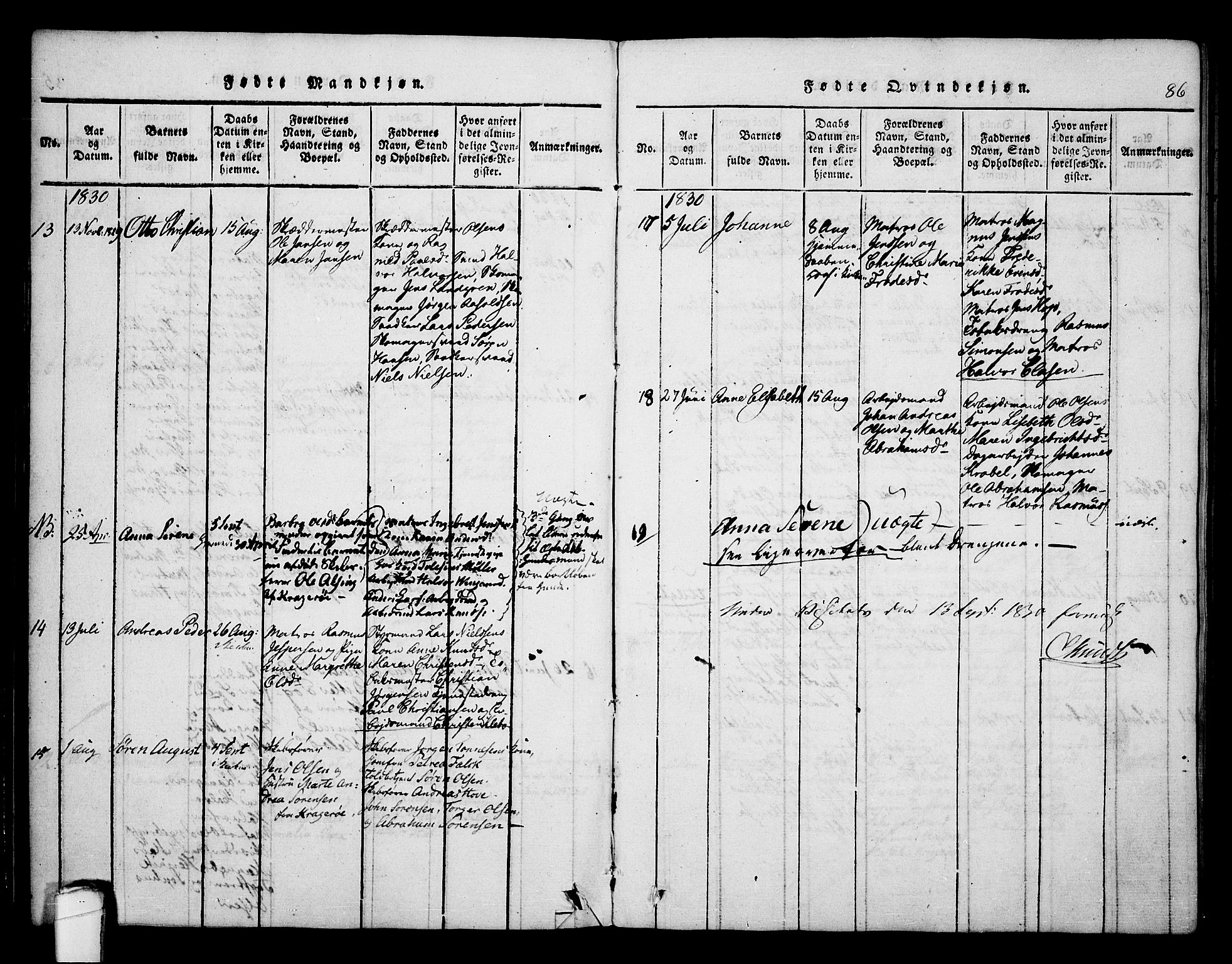 Kragerø kirkebøker, AV/SAKO-A-278/F/Fa/L0004: Parish register (official) no. 4, 1814-1831, p. 86