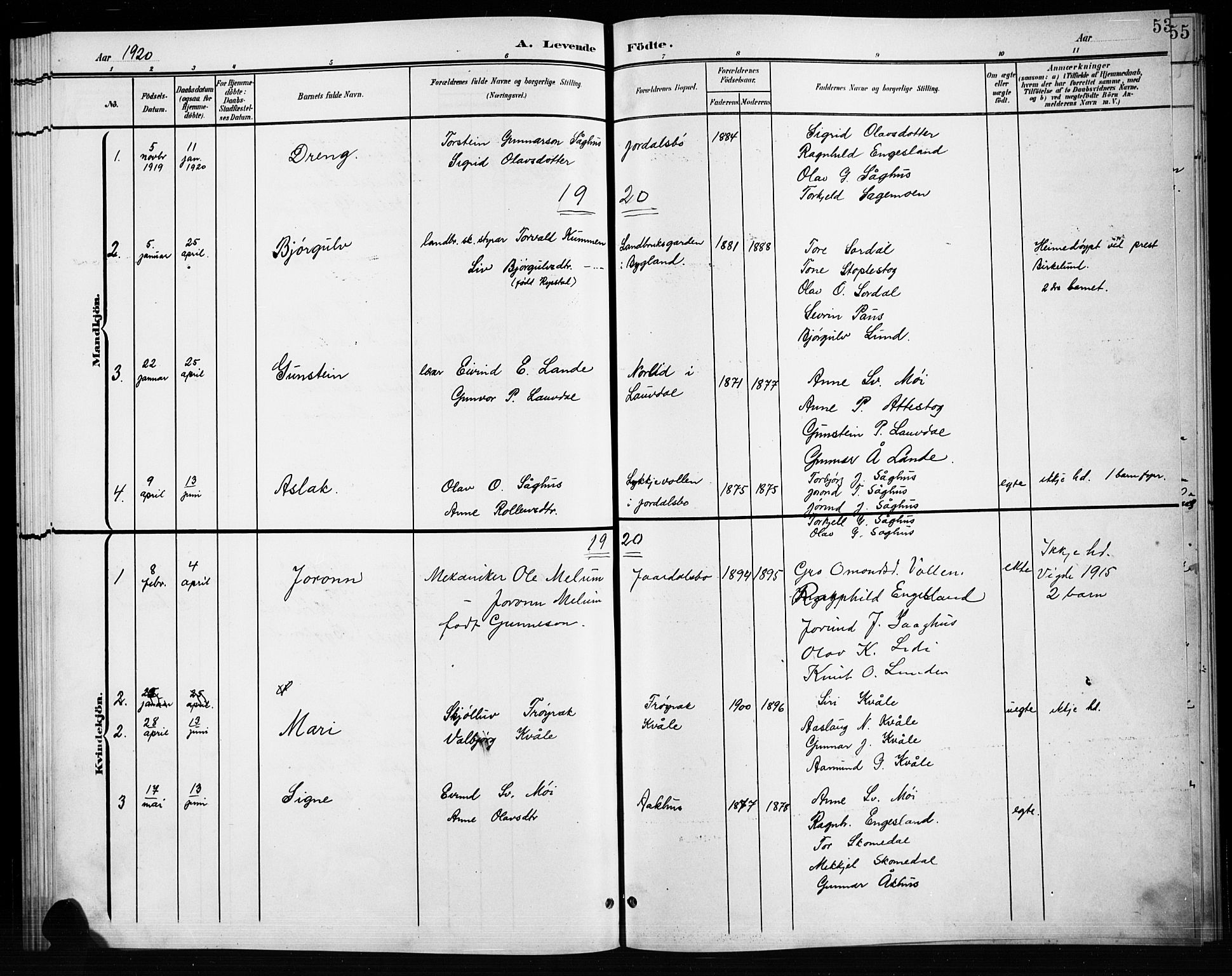 Bygland sokneprestkontor, SAK/1111-0006/F/Fb/Fbb/L0004: Parish register (copy) no. B 4, 1902-1920, p. 53
