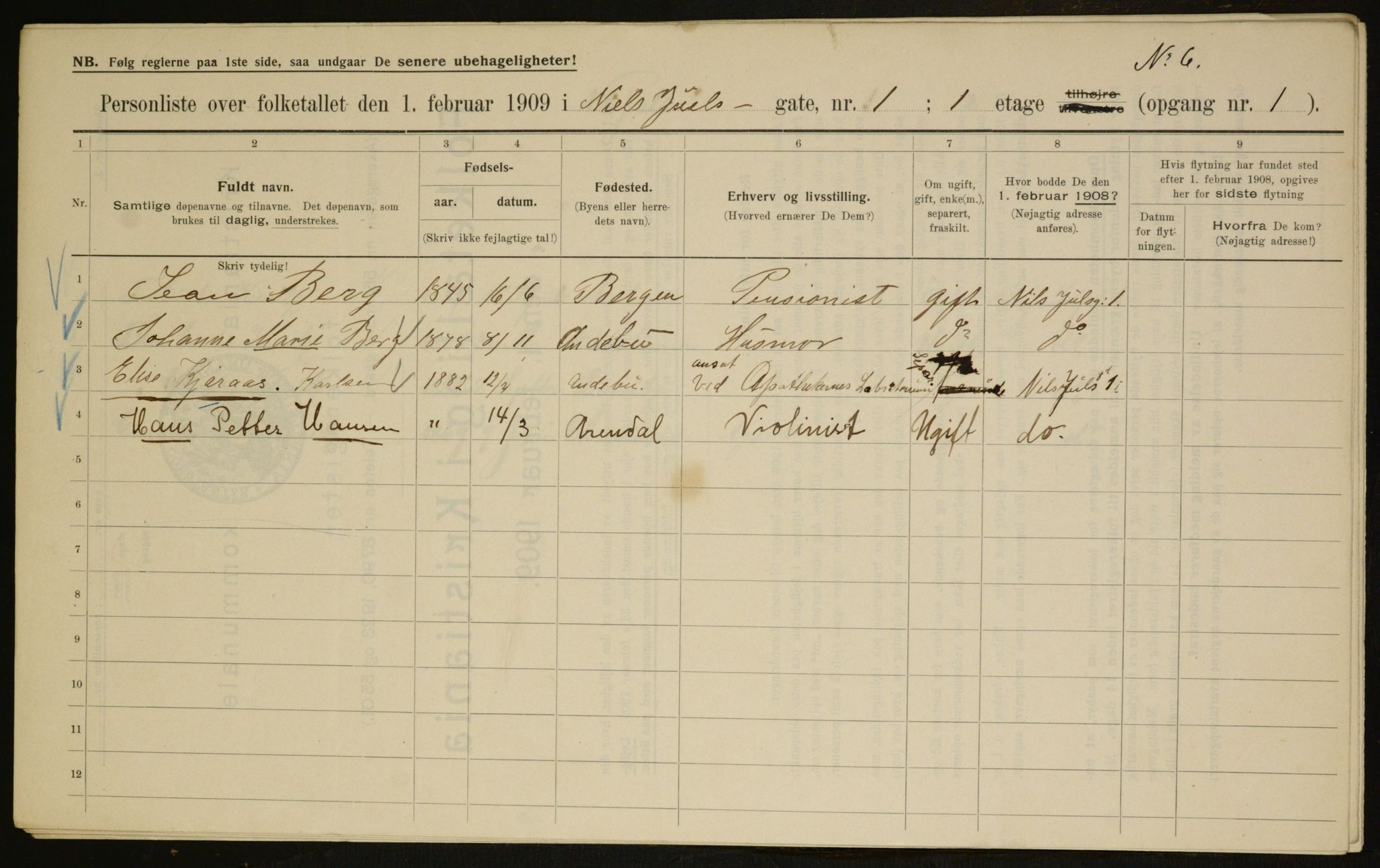 OBA, Municipal Census 1909 for Kristiania, 1909, p. 63434