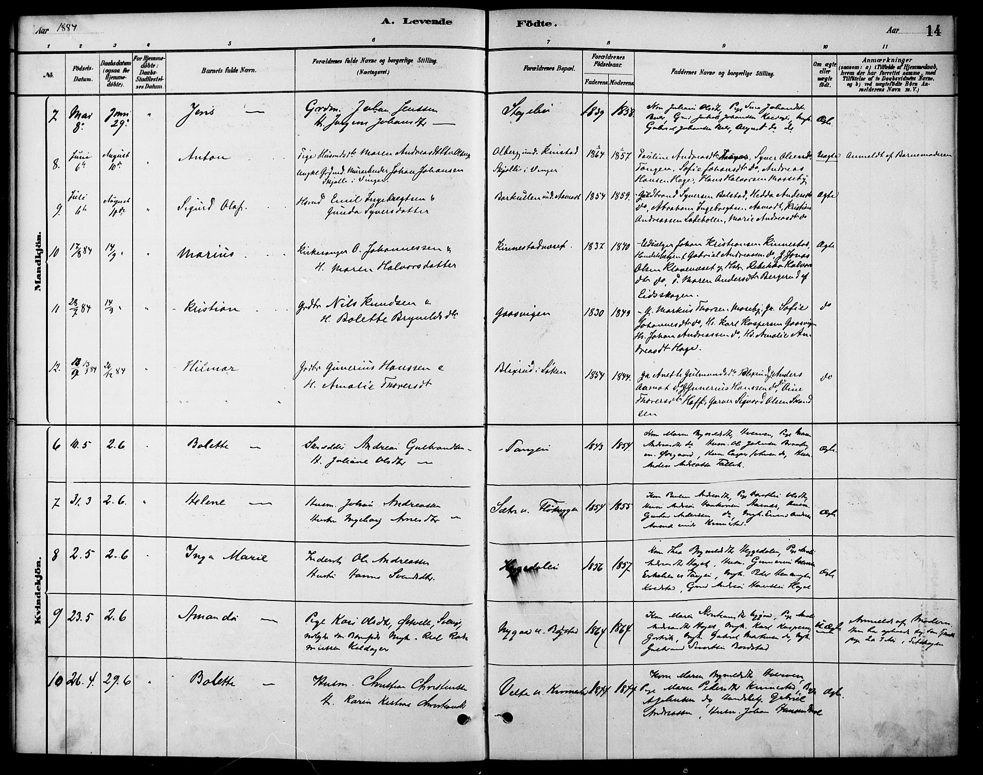 Høland prestekontor Kirkebøker, AV/SAO-A-10346a/F/Fc/L0001: Parish register (official) no. III 1, 1880-1897, p. 14