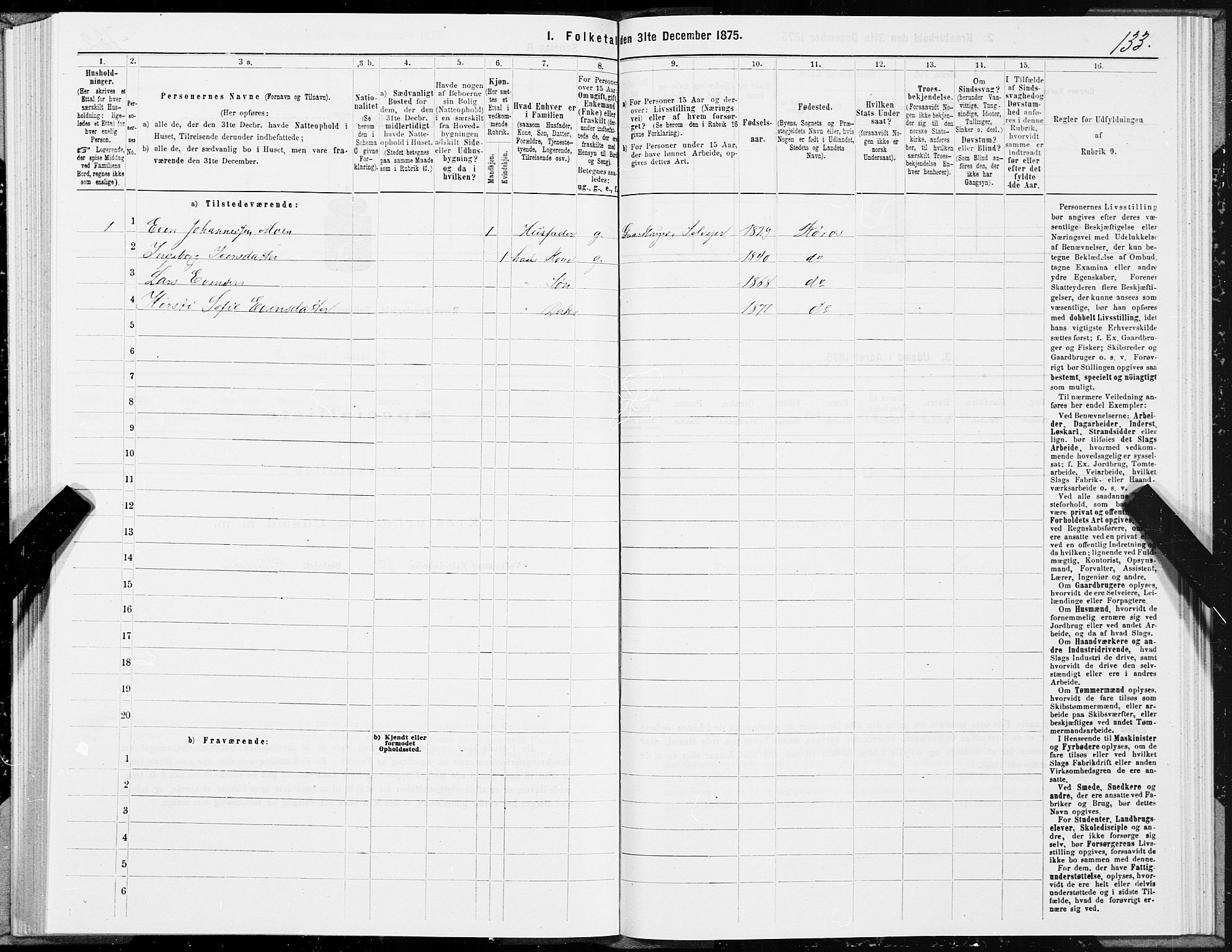 SAT, 1875 census for 1640P Røros, 1875, p. 3133