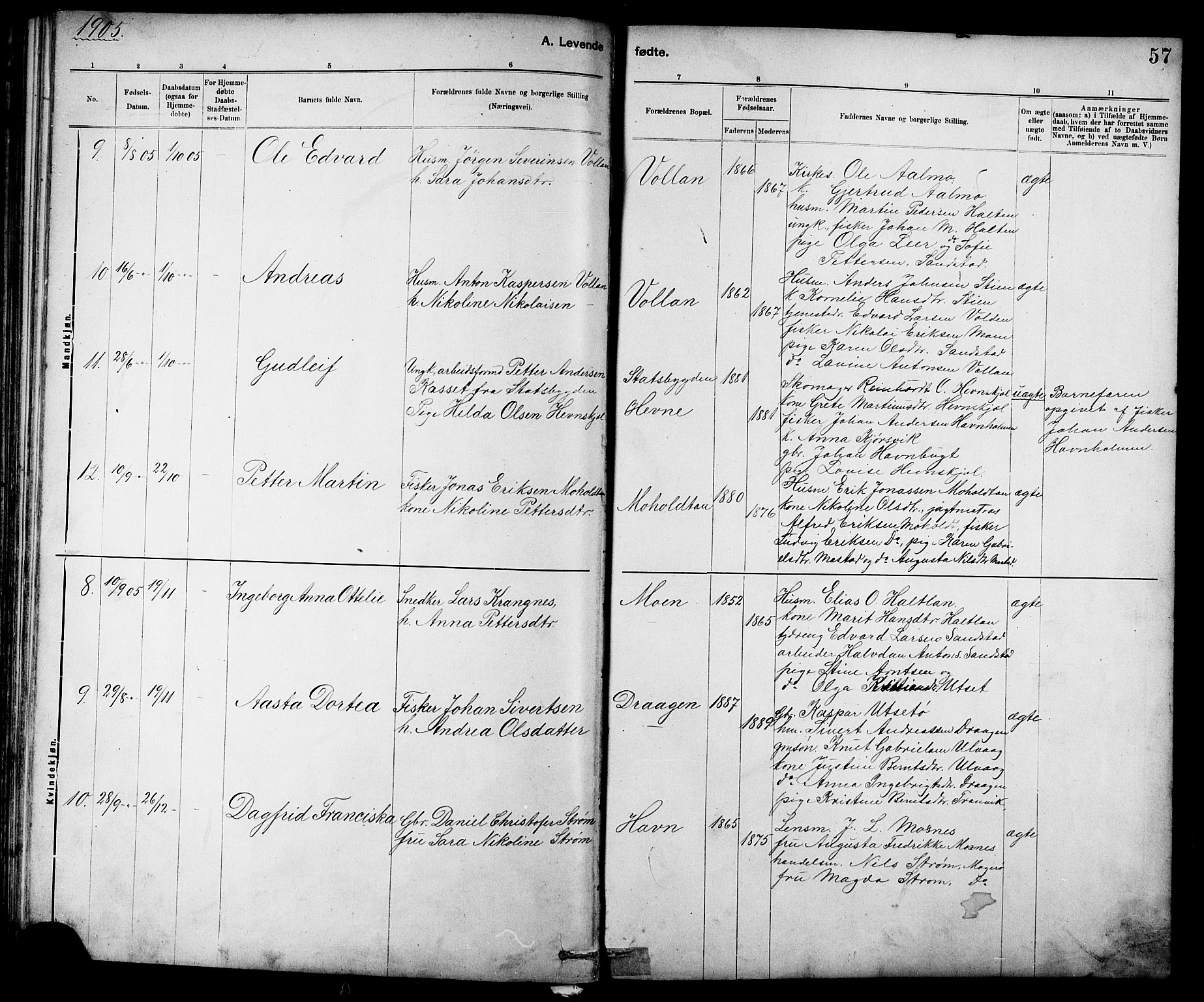 Ministerialprotokoller, klokkerbøker og fødselsregistre - Sør-Trøndelag, SAT/A-1456/639/L0573: Parish register (copy) no. 639C01, 1890-1905, p. 57