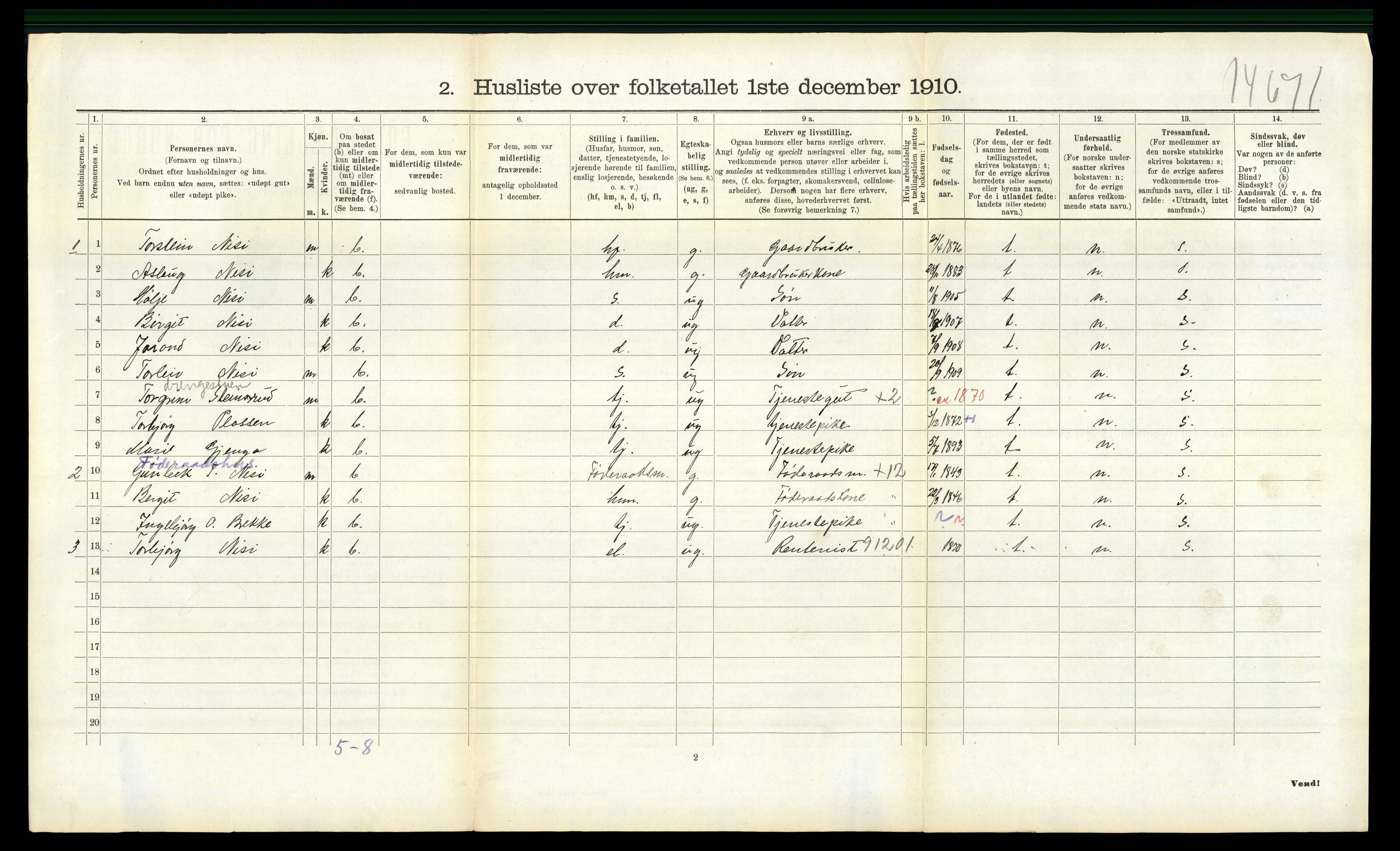 RA, 1910 census for Gransherad, 1910, p. 319