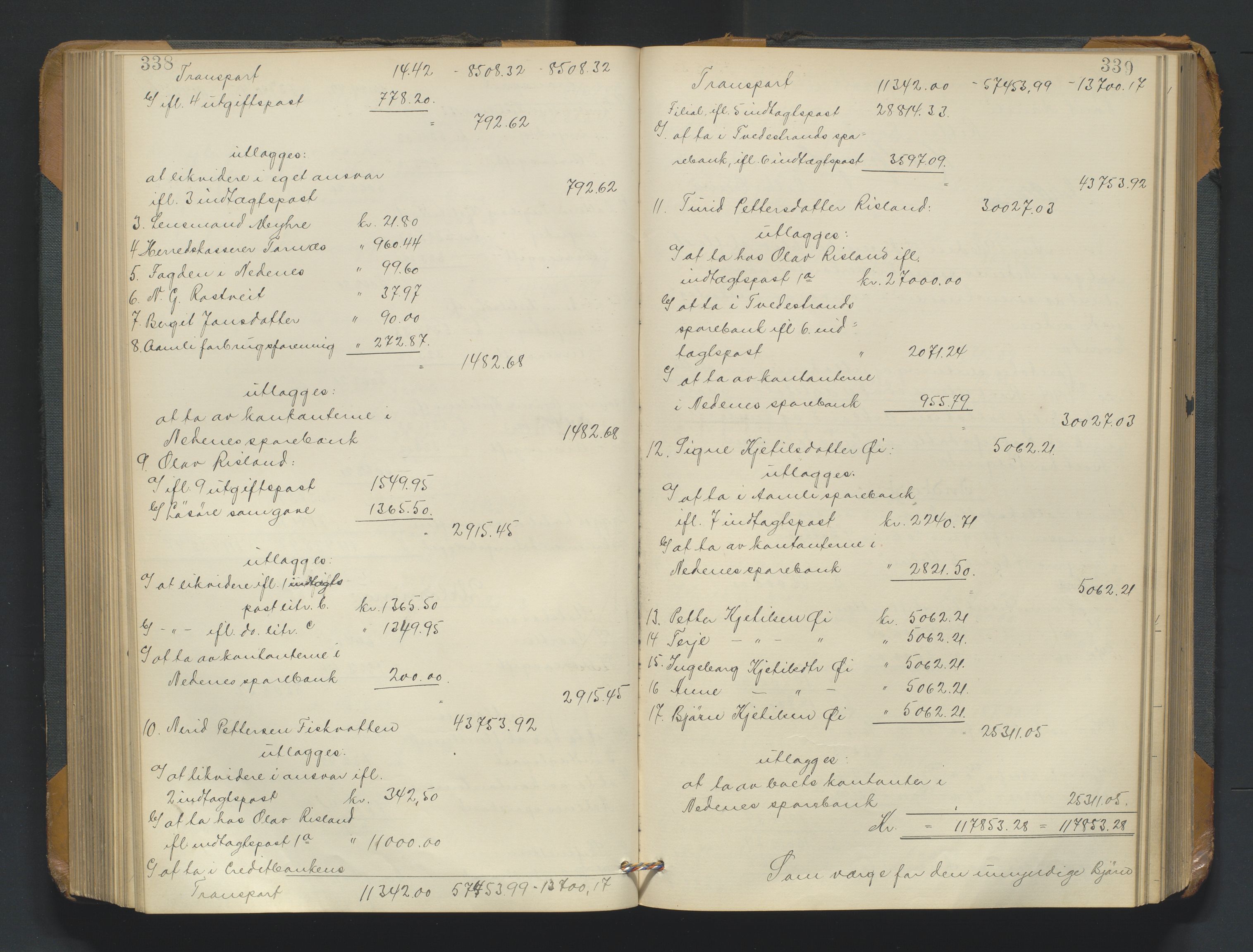 Nedenes sorenskriveri, AV/SAK-1221-0006/H/Hc/L0021: Skifteutlodningsprotokoll nr 7, 1913-1919, p. 338-339