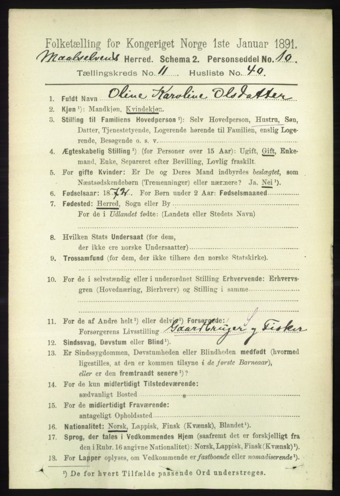 RA, 1891 census for 1924 Målselv, 1891, p. 3550