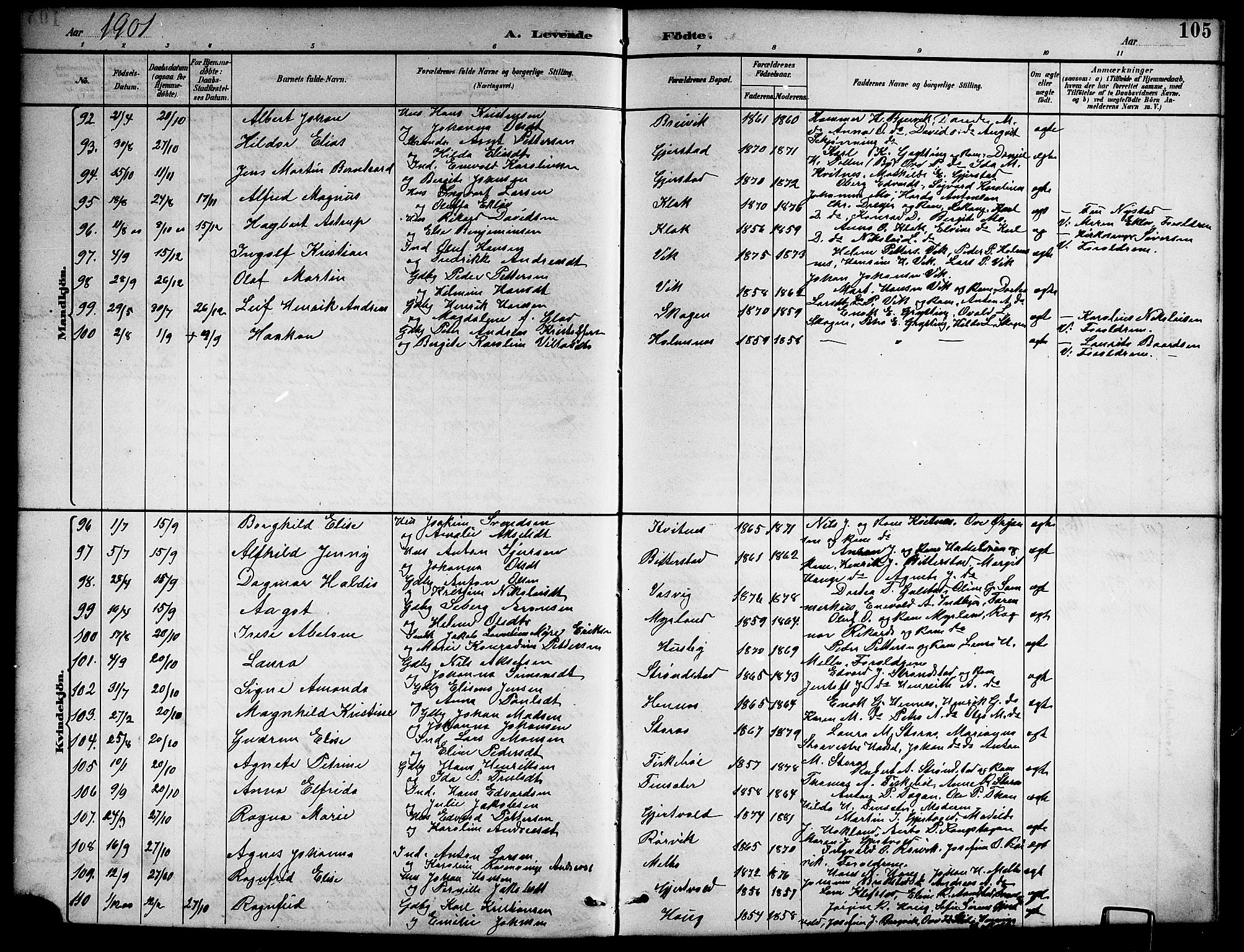 Ministerialprotokoller, klokkerbøker og fødselsregistre - Nordland, SAT/A-1459/888/L1268: Parish register (copy) no. 888C06, 1891-1908, p. 105
