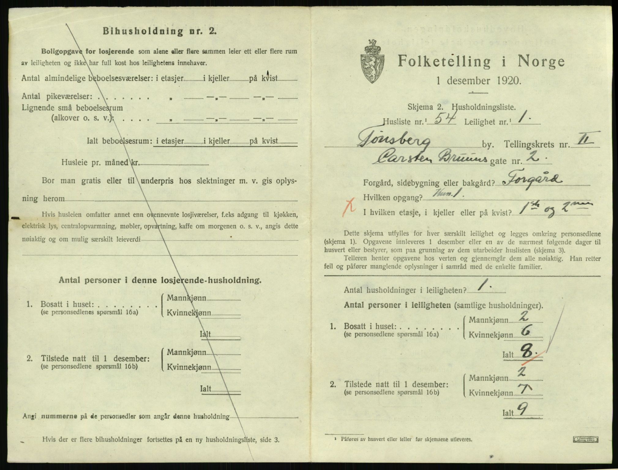 SAKO, 1920 census for Tønsberg, 1920, p. 3009