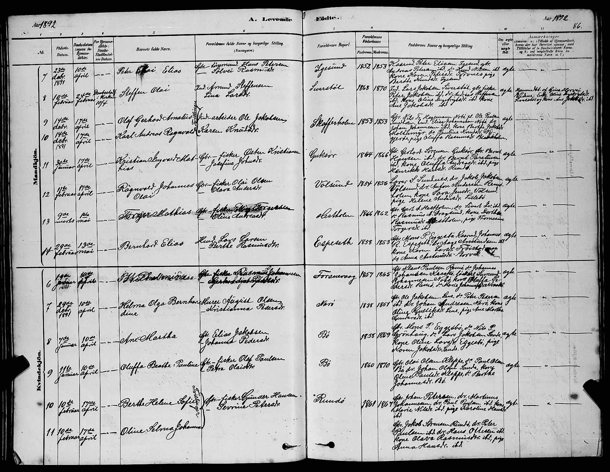 Ministerialprotokoller, klokkerbøker og fødselsregistre - Møre og Romsdal, AV/SAT-A-1454/507/L0081: Parish register (copy) no. 507C04, 1878-1898, p. 86